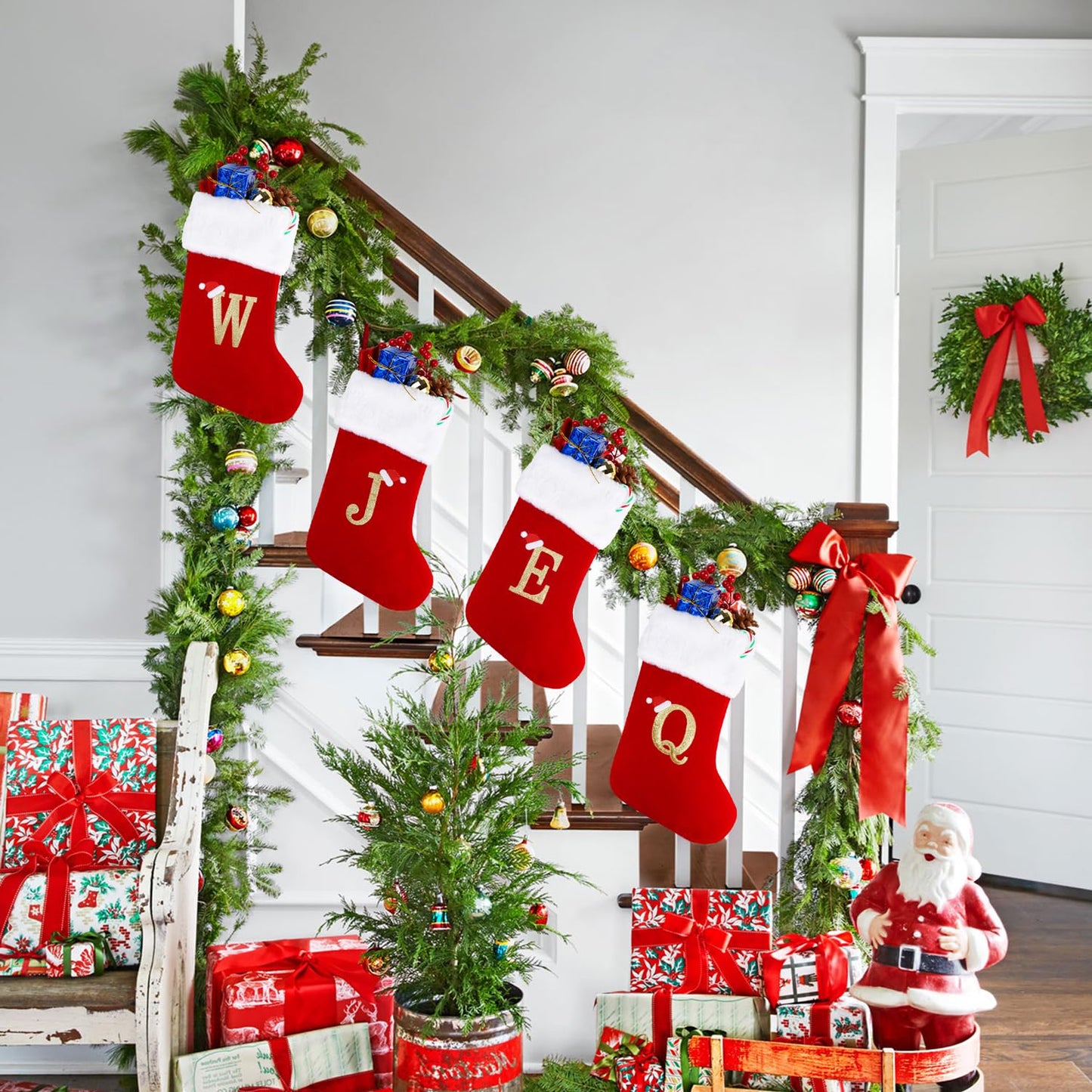 Sailup 20 Inches Monogram Christmas Stockings with Letters, Large Super Soft Christmas Stockings Red Velvet with White Super Soft Plush Cuff for Christmas Xmas Tree Holiday Fireplace (R)