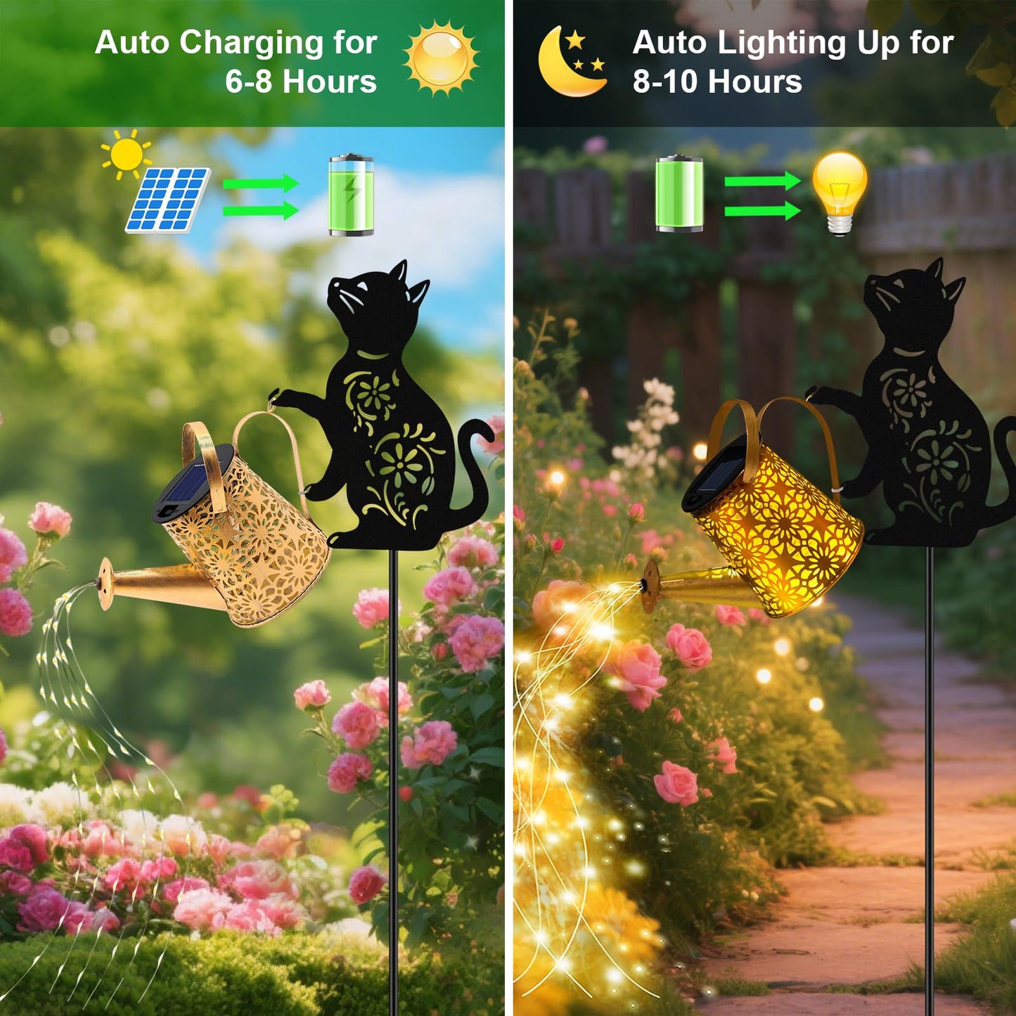 Solar Watering Can Lights, Cat Hanging Lantern Solar Lights Outdoor, Cat Lover Gifts for Mom Women Birthday Mother's Day Christmas, Waterproof Garden Decor Outside Patio Yard Pathway Backyard