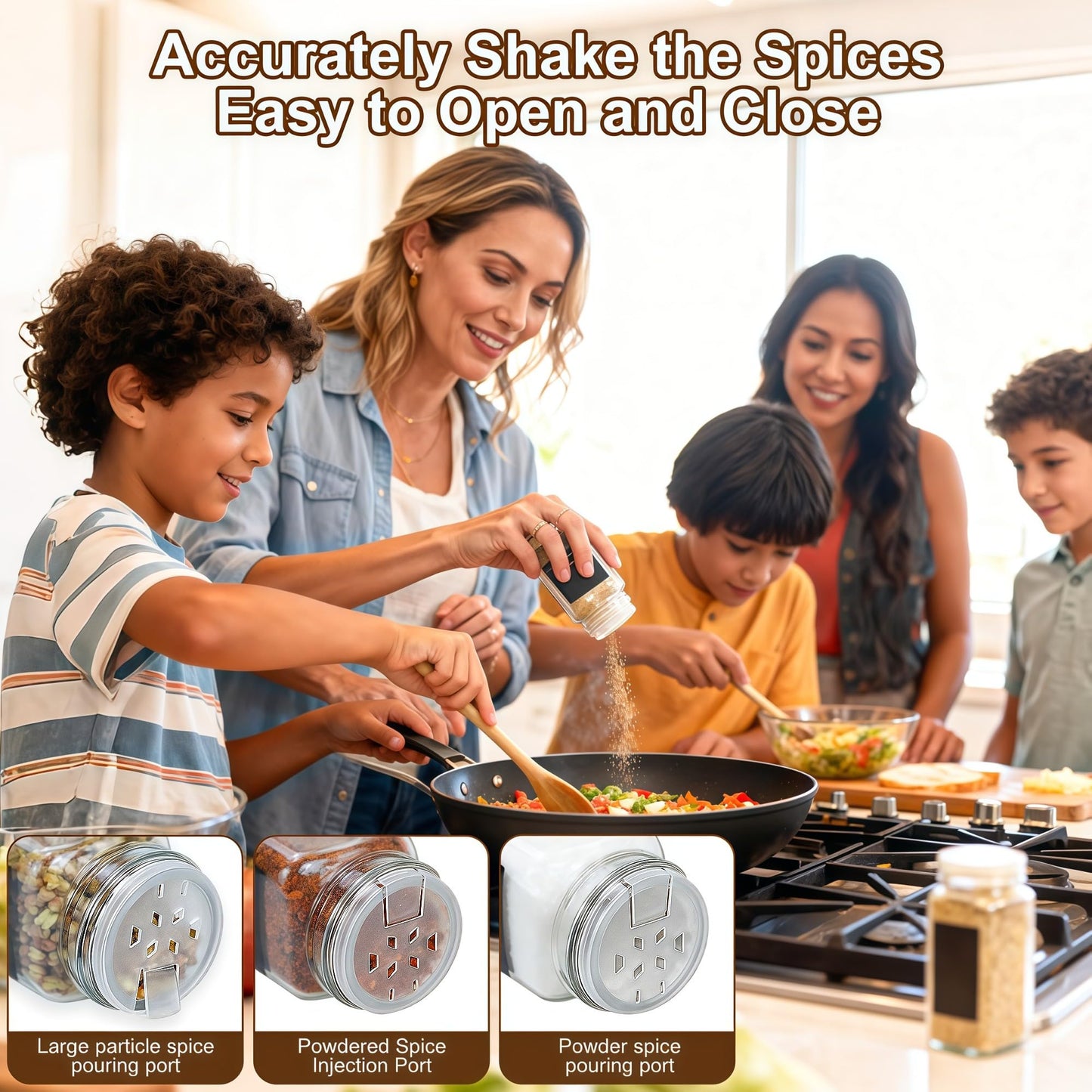 JARXSUN 24Pcs Spice Jars Containers with Labels，4oz Black Seasoning Bottles with Shaker Lids for Rack, Cabinet, Drawer,Empty Square Condiment Pots (24, Black)