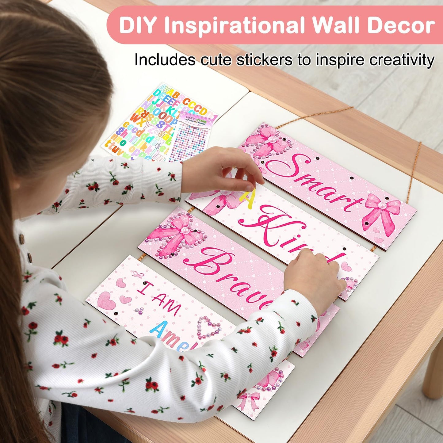 Unicorn Castle Girls Room Decor with LED Light Inspirational Motivational Room Decor for Teen Boys Wall Decor Art with Sticker for Nursery, Pink Bow