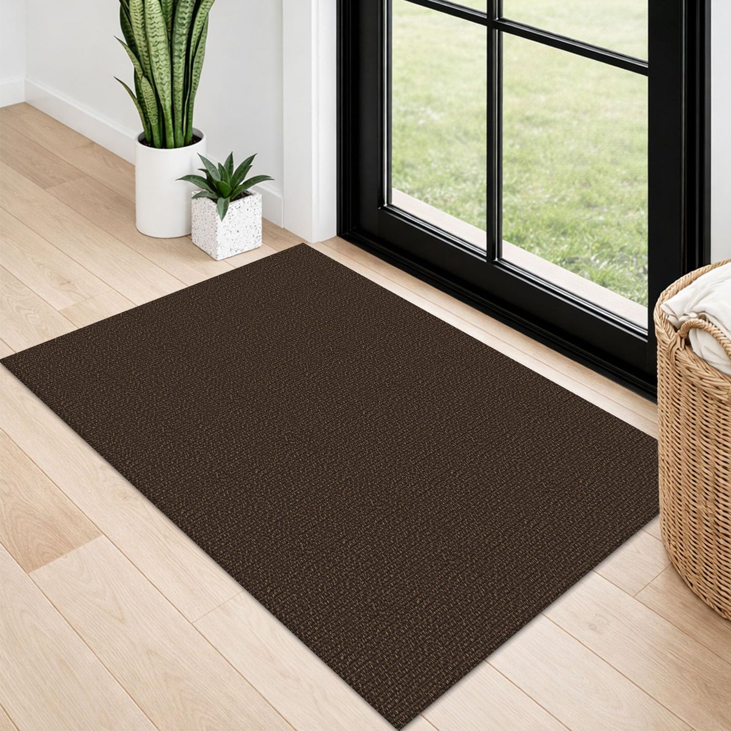 Lansny 2x3 Washable Area Rug Small Braided Cotton Entryway Rug with Non Slip Backing Kitchen Rugs Indoor Door Mat for Entrance Bathroom Foyer, Dark Coffee/Brown