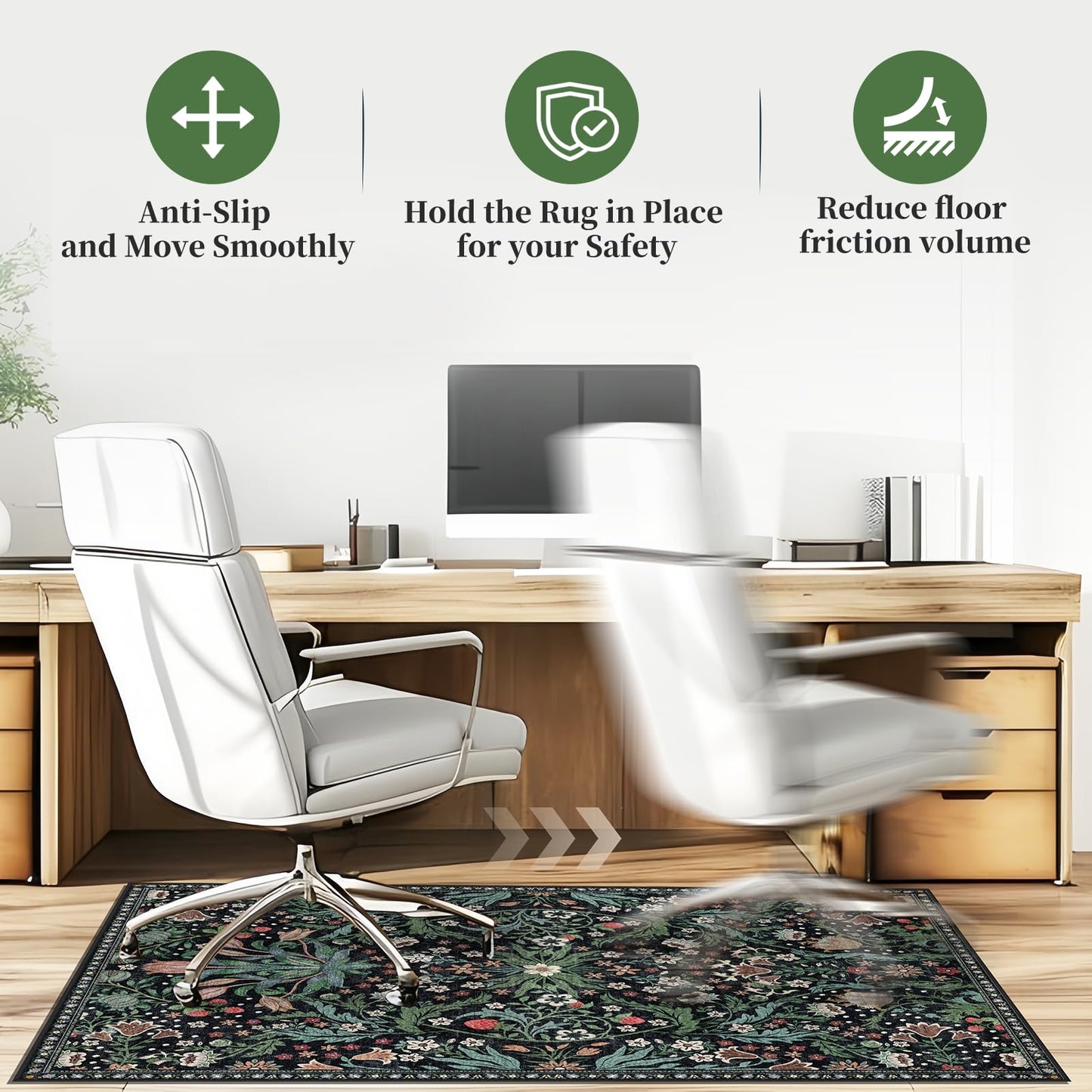 Office Chair Mat for Hardwood Floor & Tile Floor,36"X 48" Heavy Duty Desk Chair Mat for Hard Floors, Under Desk Rug for Rolling Computer Chair,Anti Slip,Low Pile Carpet Floor Protector-Green Grass