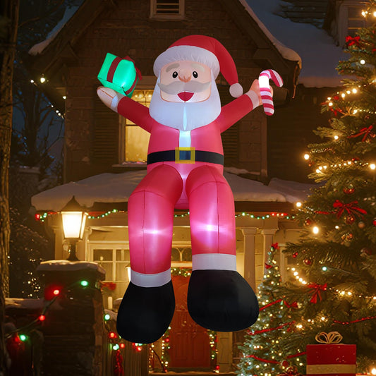 DAHAKII 10ft Giant Seated Santa Claus Christmas Inflatable Yard Decor Build-in LED Blow up Christmas Decorations Indoor Outdoor Holiday Decor for for Yard,Lawn,Balcony, Roof, Photo Prop
