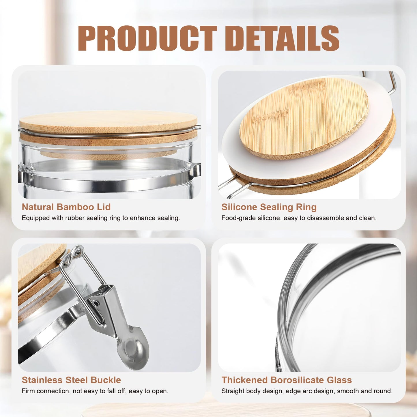 MOLADRI 36 oz/1050ml Clear Glass Storage Canister with Airtight Bamboo Lid, Medium Decorative Container Jar for Coffee Spice Candy Salt Tea Cookie Condiment Pepper Sugar Overnight Oatmeal Snacks