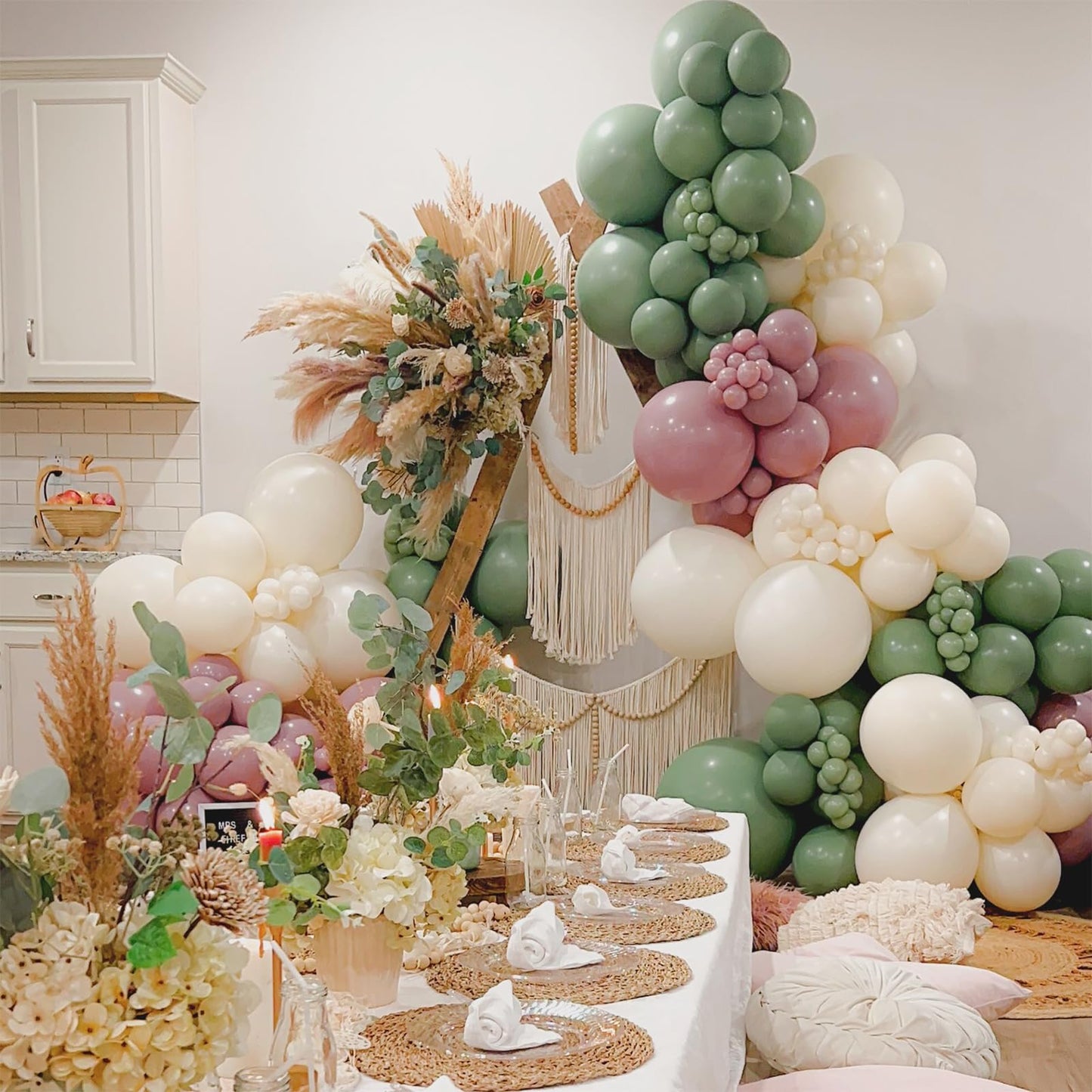 HILAVO Pink and Green Balloons Retro Sage Green Pink Metallic Gold Confetti Balloons Olive Green Gold Pink Beige Latex Balloon for Easter Jungle Safari Christmas Woodland Birthday Party Decorations
