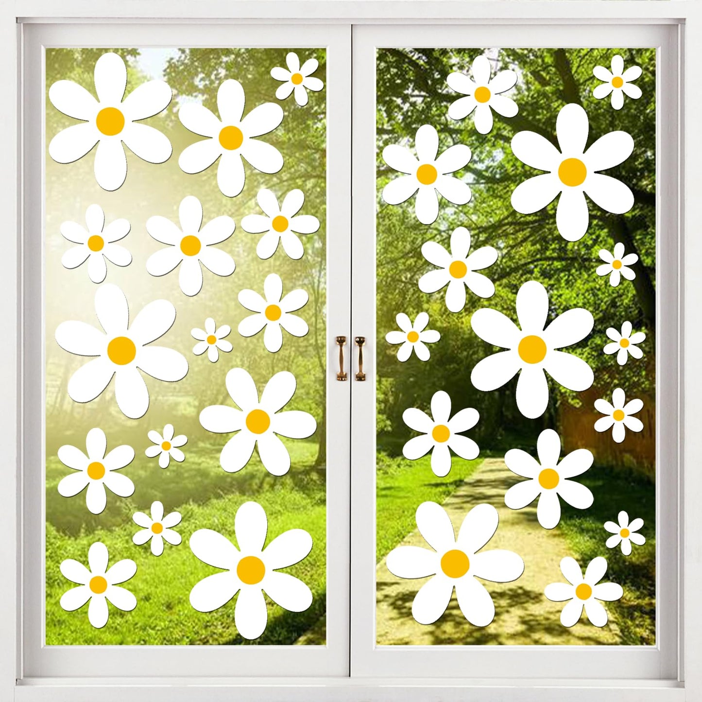 AOWDIAO 108 Pcs White Daisy Window Clings - 9 Sheets, Double-Sided Flower Glass Stickers - Summer & Spring Decorations for Home, Office, School