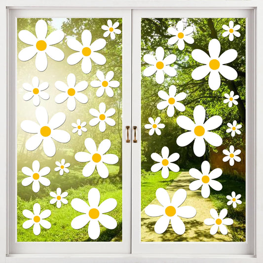 AOWDIAO 108 Pcs White Daisy Window Clings - 9 Sheets, Double-Sided Flower Glass Stickers - Summer & Spring Decorations for Home, Office, School