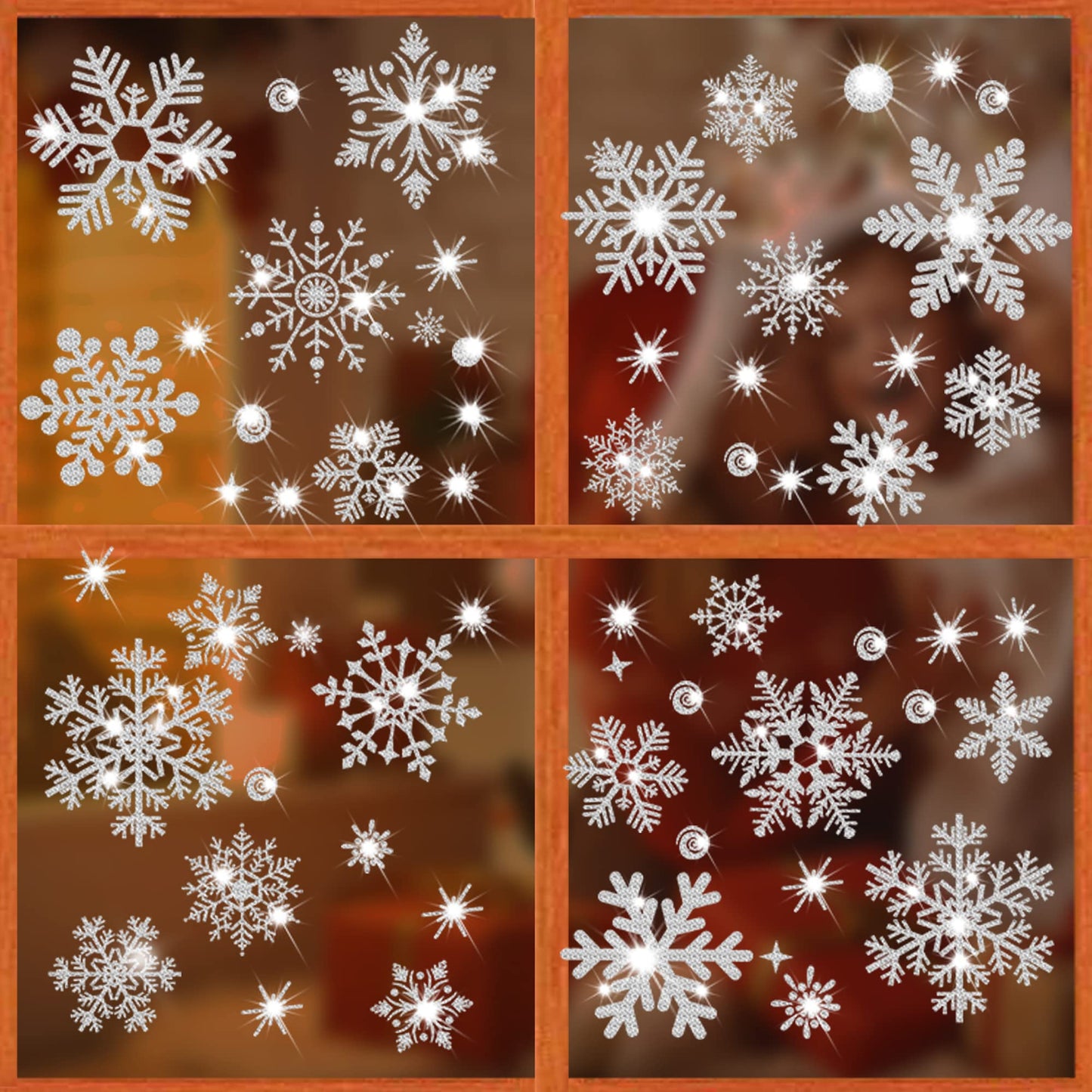 Glitter Snowflake Window Clings, 147PCS Silver Sparkling Christmas Window Clings Winter Wonderland Decorations for Home Christmas Party (Glitter Snowflake)