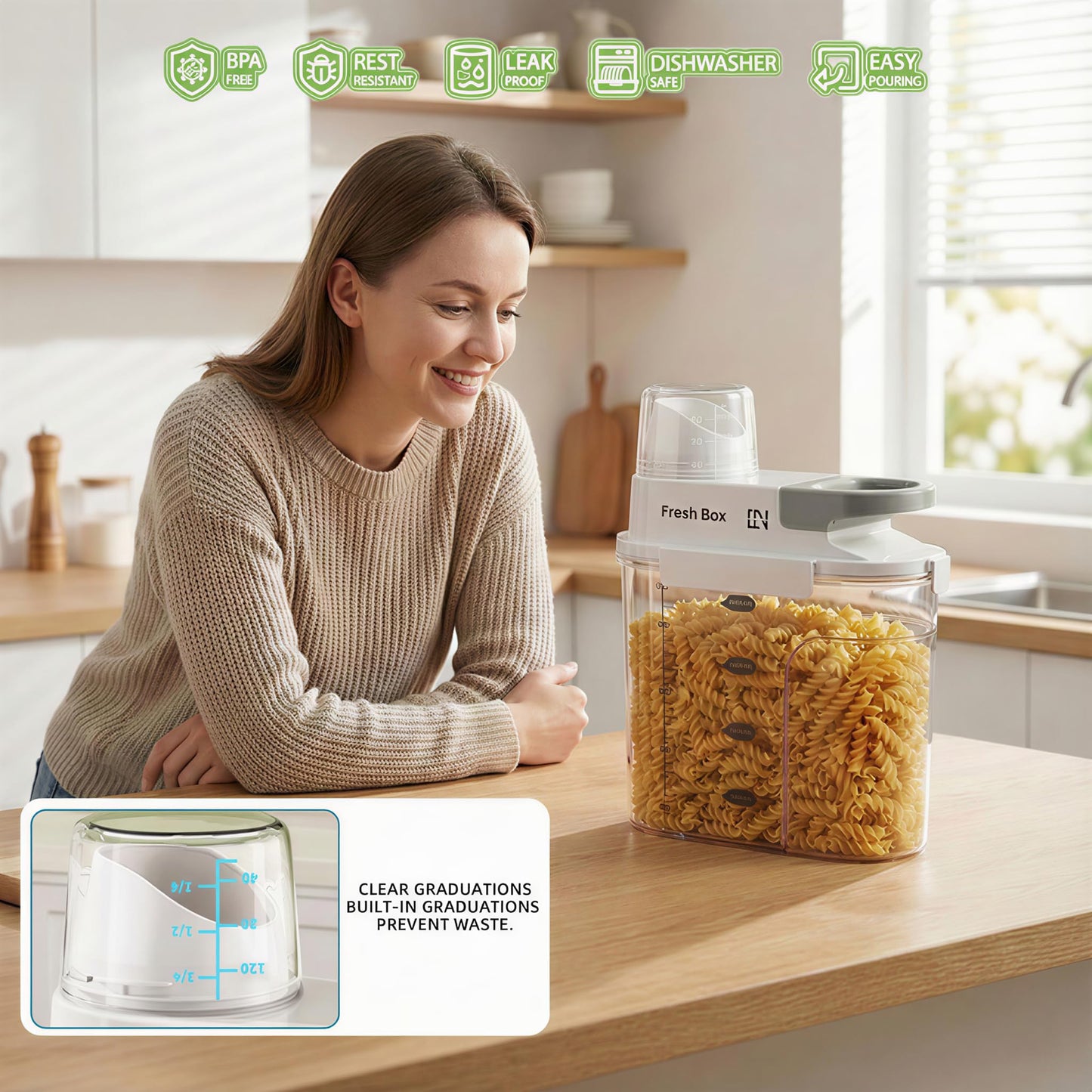 CoveCarol Rice Storage Container Grain Dry Food Flour Bin, Pet Dog Cat Food Dispenser with Measuring Cup, BPA-Free Clear Plastic Kitchen and Pantry Sugar Organizer (5.5, Pounds)
