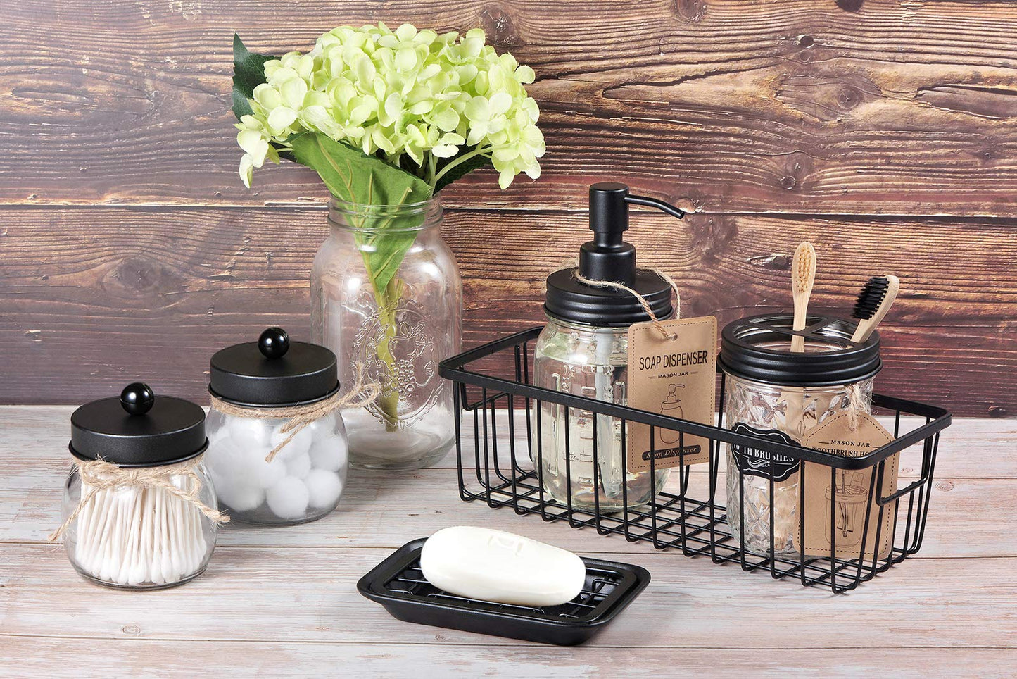SheeChung Farmhouse Decor Metal Wire Bathroom Storage Organizer Basket Bins - for Cabinets, Shelves, Closets, Vanity Countertops, Under Sinks, Pantry, Laundry Room, Garage - Small, 2 Pack (Black)