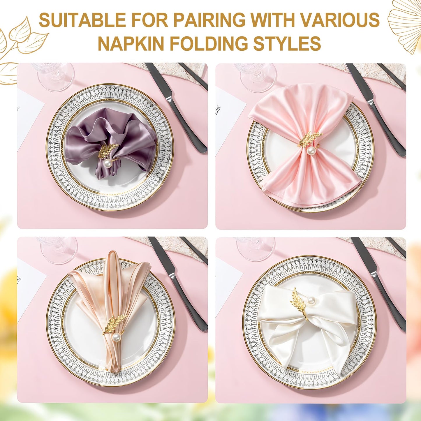 FrutPunch Gold Napkin Rings, Metal Wheat Ear Pearl Shaped Napkin Rings Set of 12, Suitable for Family Dinner, Wedding, Party, Table Decoration, Christmas