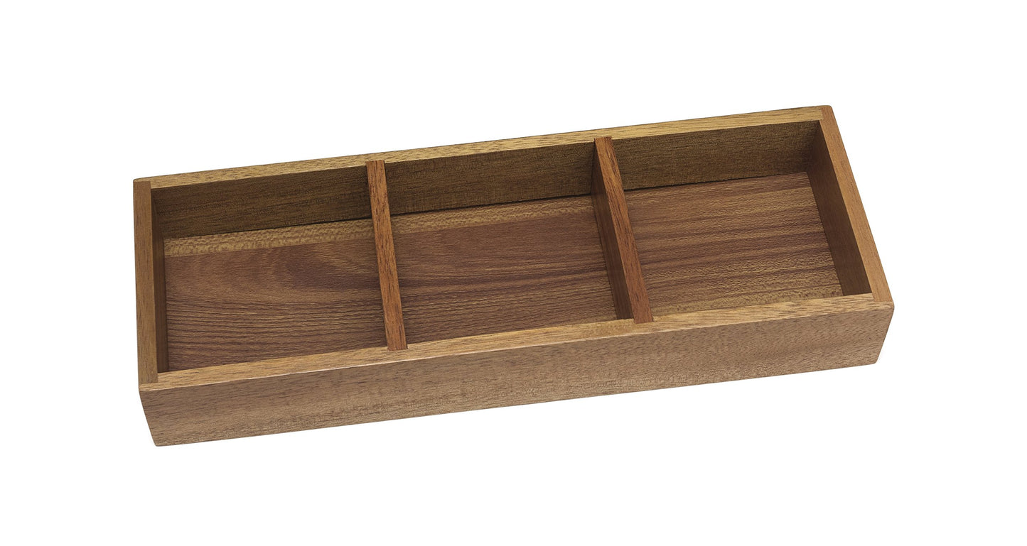 Lipper International Acacia Wood Drawer and Desk Organizer Tray for Office Supplies or Household and Kitchen Items, 3 Compartments, 11 5/8" x 4 1/8" x 1 3/4”