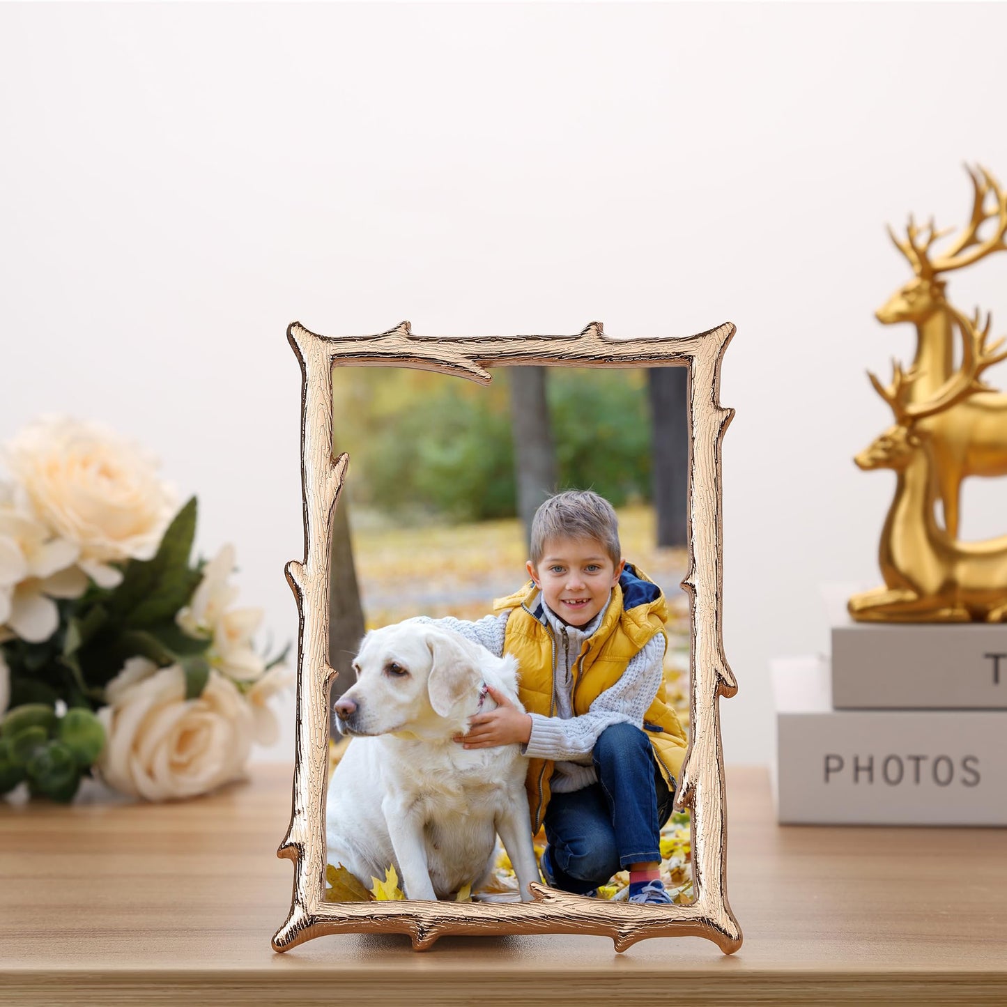 GorYeeFine 4x6'' Gold Tree Branch Picture Frame,Luxury Zinc Alloy Photo Frame with Velvet Backing & Tempered Glass,Wedding Gift/Home Decor for Cherished Memories
