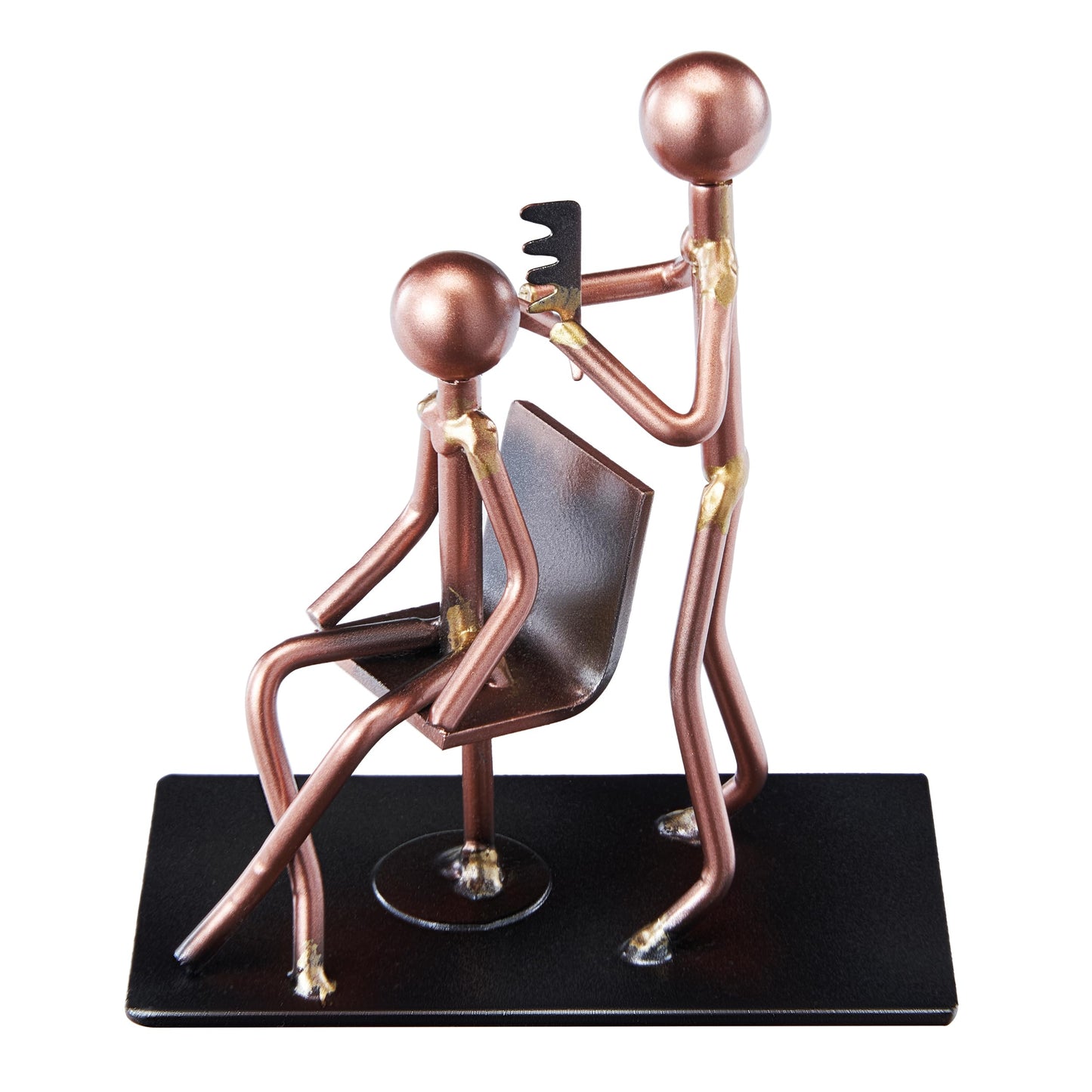 GUTE Hairdresser Craft Handmade Figurine 4.25" L x 4.25" H Recycled Metal Sculpture & Hand Welded Bronze Finish Art Gift Barber Shop Decor, Salon Desk Accessories & Hairstylist Appreciation Gifts