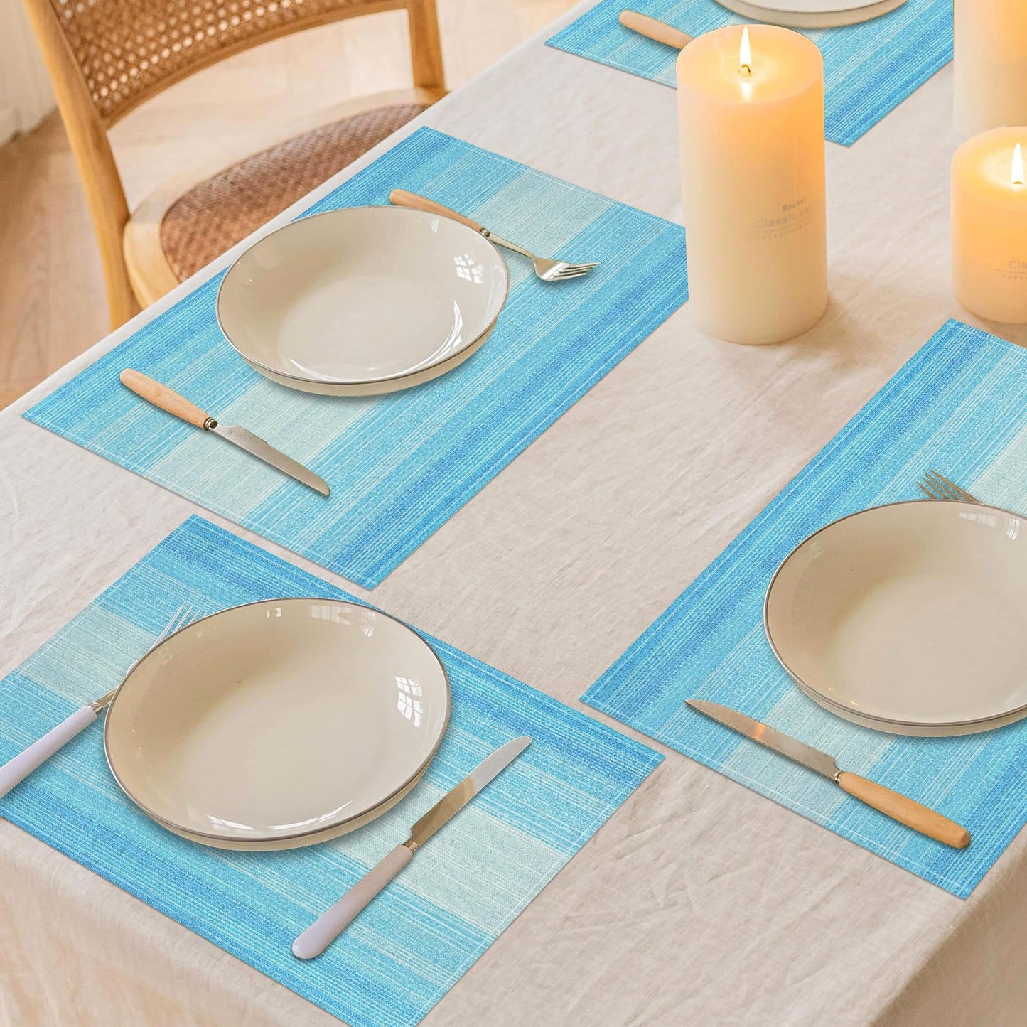 Niviy Placemats, Placemats Set of 4, 12x18 Inch Washable Place Mats Easy to Clean Heat Resistant Table Mats Wipeable Placemat for Holiday Party Kitchen Dining Table Decoration, Blue