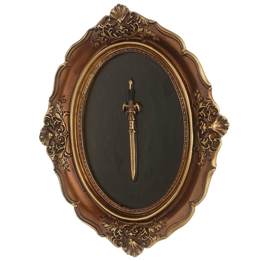 Juedawyal Baroque Sword Wall Sculpture, Gothic Wall Decor, Resin Vintage Wall Accent, Antique Oval Aesthetic Room Decor for Hallway Living Room Entryway Gallery Wall