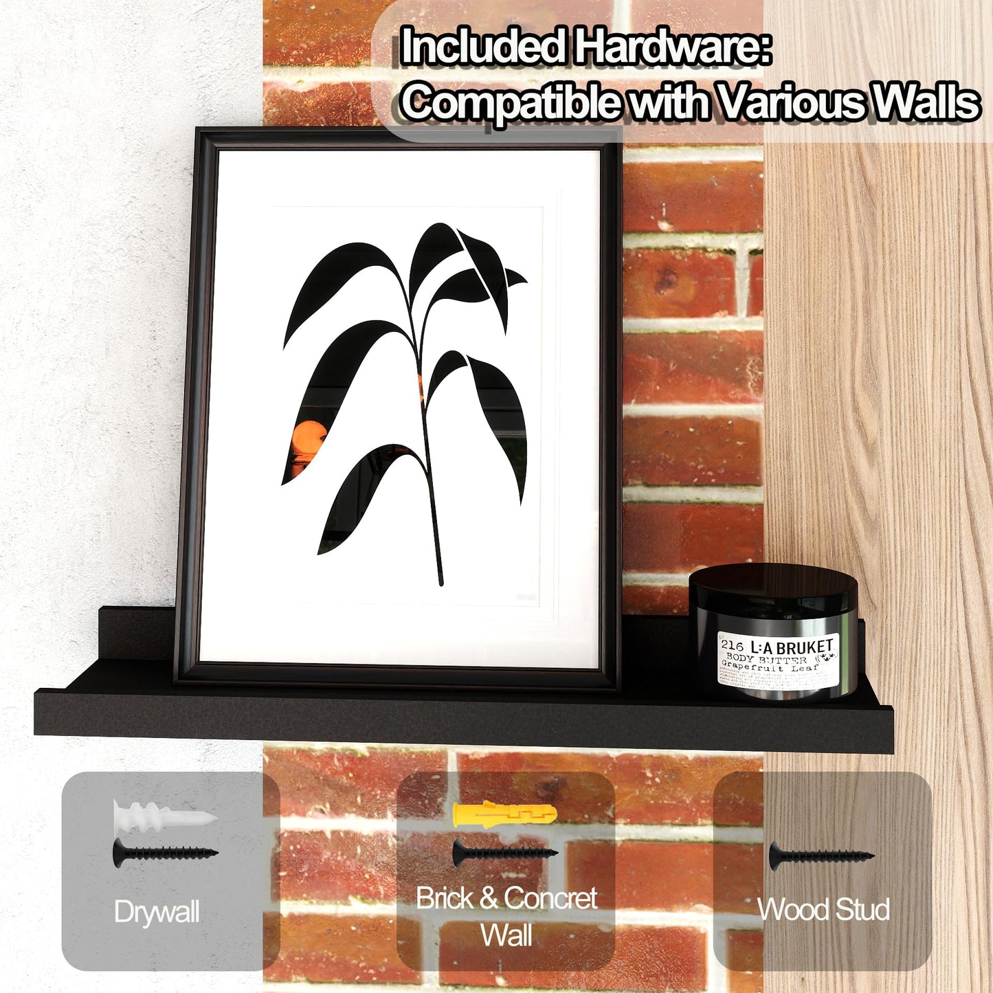 Solrot Black Floating Shelves for Wall Decor, Wall Mounted Wood Storage Shelf for Bedroom, Living Room, Bathroom, Kitchen, Nursery, Display Picture Ledge Shelf with Lip Set of 2-14 Inches, Black