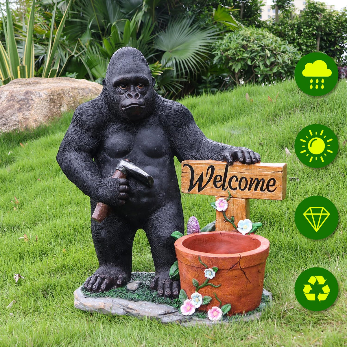 UNOIRNM Unique Statues Planter Gorilla Statue - Gorilla Flower Pot Kingkong Garden Sculptures Animal Landscaping Ornament for Lawn Balcony Yard Garden Patio Decor 28.7 Inch