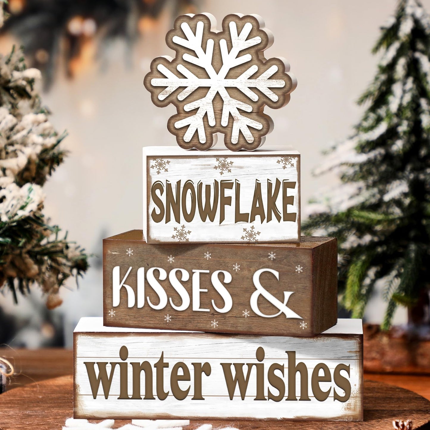 Huquary 4 Pcs Winter Table Decorations Snowflake Tiered Tray Decor Baby It's Cold Outside Sign Christmas Centerpiece Snow Block Signs Table Decor Winter Tabletop Signs(Warm Style)