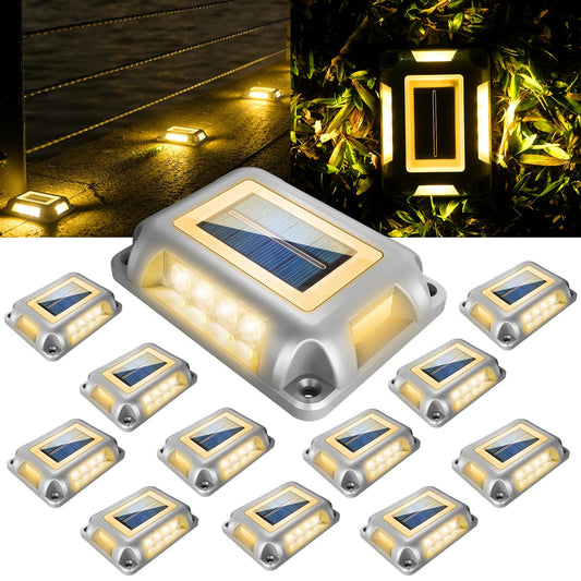 T-SUN Solar Dock Lights, Solar Driveway Lights Outdoor, 12 Pack LED Ground Driveway Light 3000K Warm White Deck Light for Path Garden Sidewalk Stair Ground Pathway