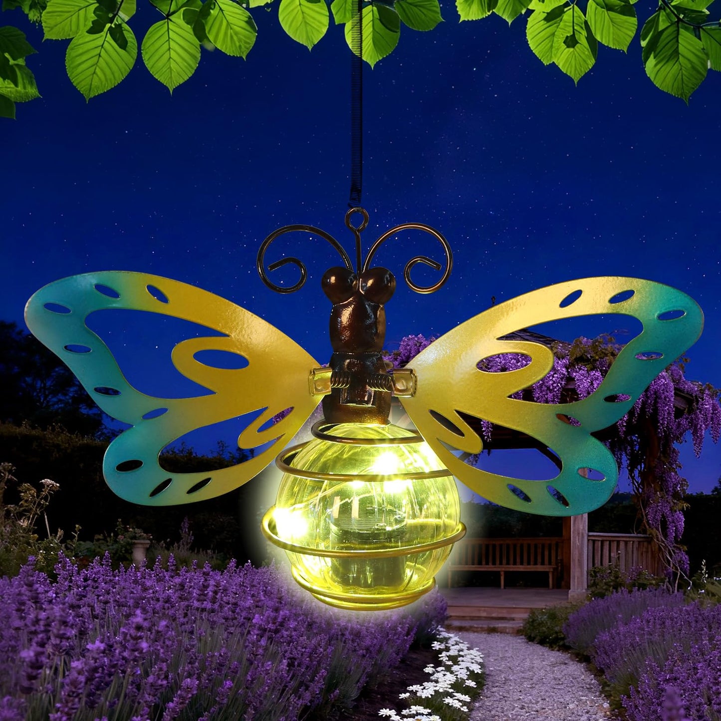 Butterfly Outdoor Decor with Bouncy Springs Pendant Lights Birthday Gifts for Women Mom Grandma,Hanging Solar Lights Outside Waterproof Metal Solar Garden Decoration for Porch,Yard,Backyard,Patio