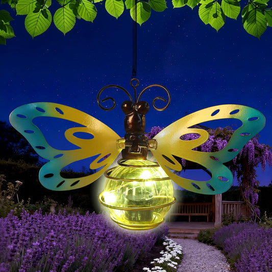Butterfly Outdoor Decor with Bouncy Springs Pendant Lights Birthday Gifts for Women Mom Grandma,Hanging Solar Lights Outside Waterproof Metal Solar Garden Decoration for Porch,Yard,Backyard,Patio