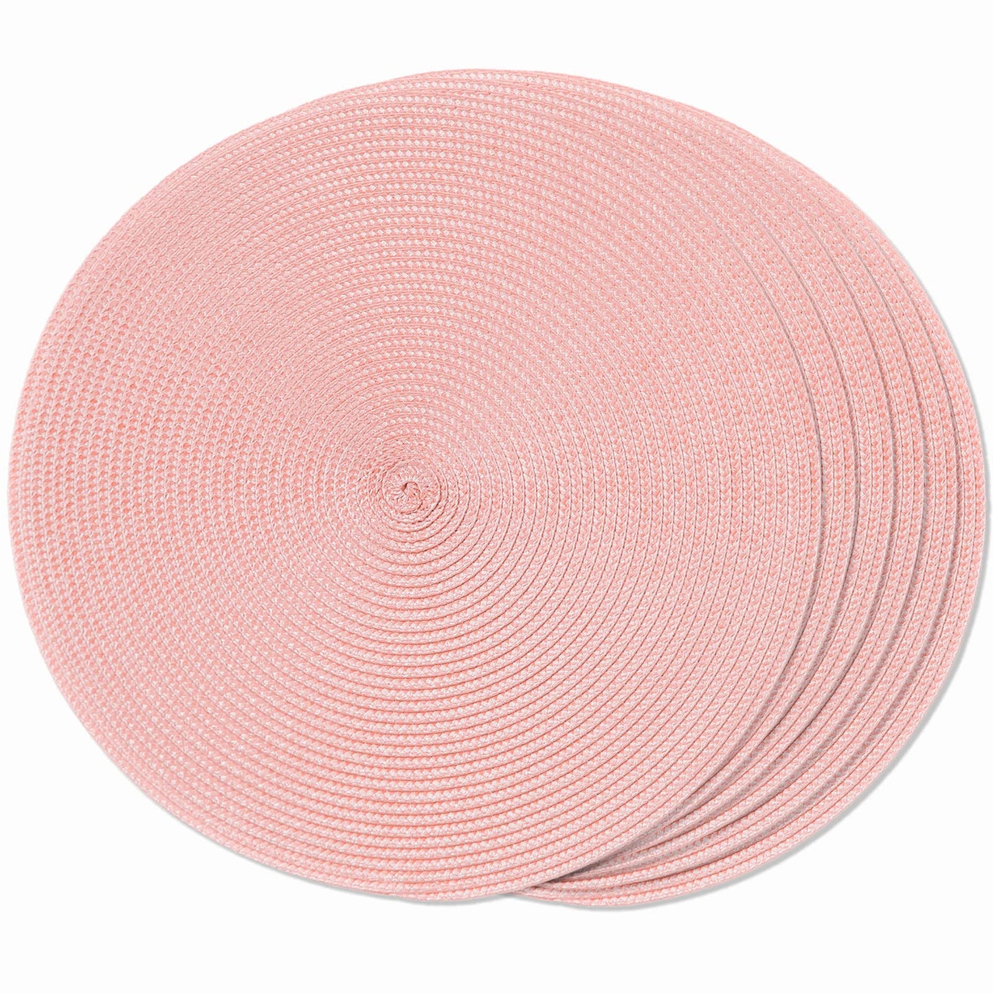 FunWheat Round Braided Placemats Set of 6 Place Mats for Dining Tables Woven Washable Non-Slip Table mats 15 inch(Pink, 6pcs)