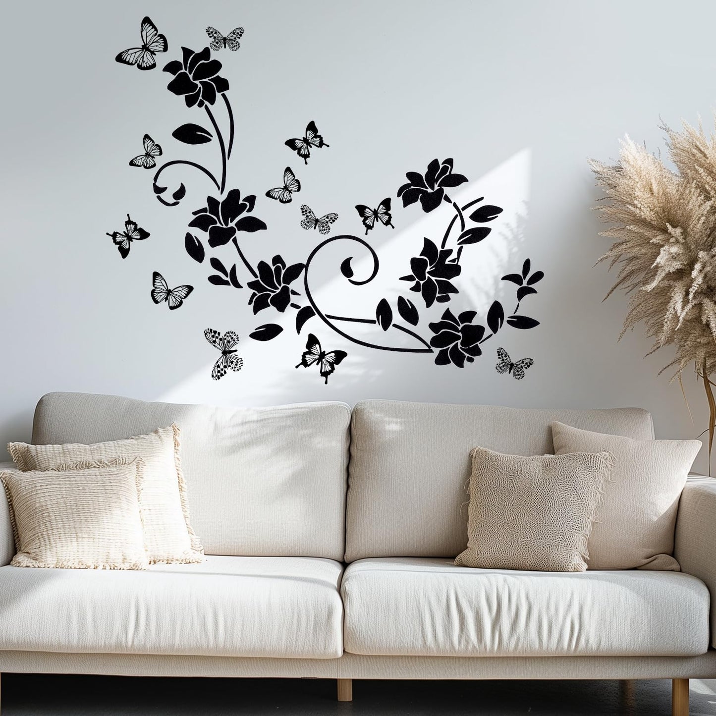 Heclia Black Flower Vine Butterfly Wall Stickers Art Design Wall Sticker Anti-Collision Window Vinyl Sticker Butterfly Glass Door Walls Decor for Bathroom Bedroom Kitchen Home Decorations