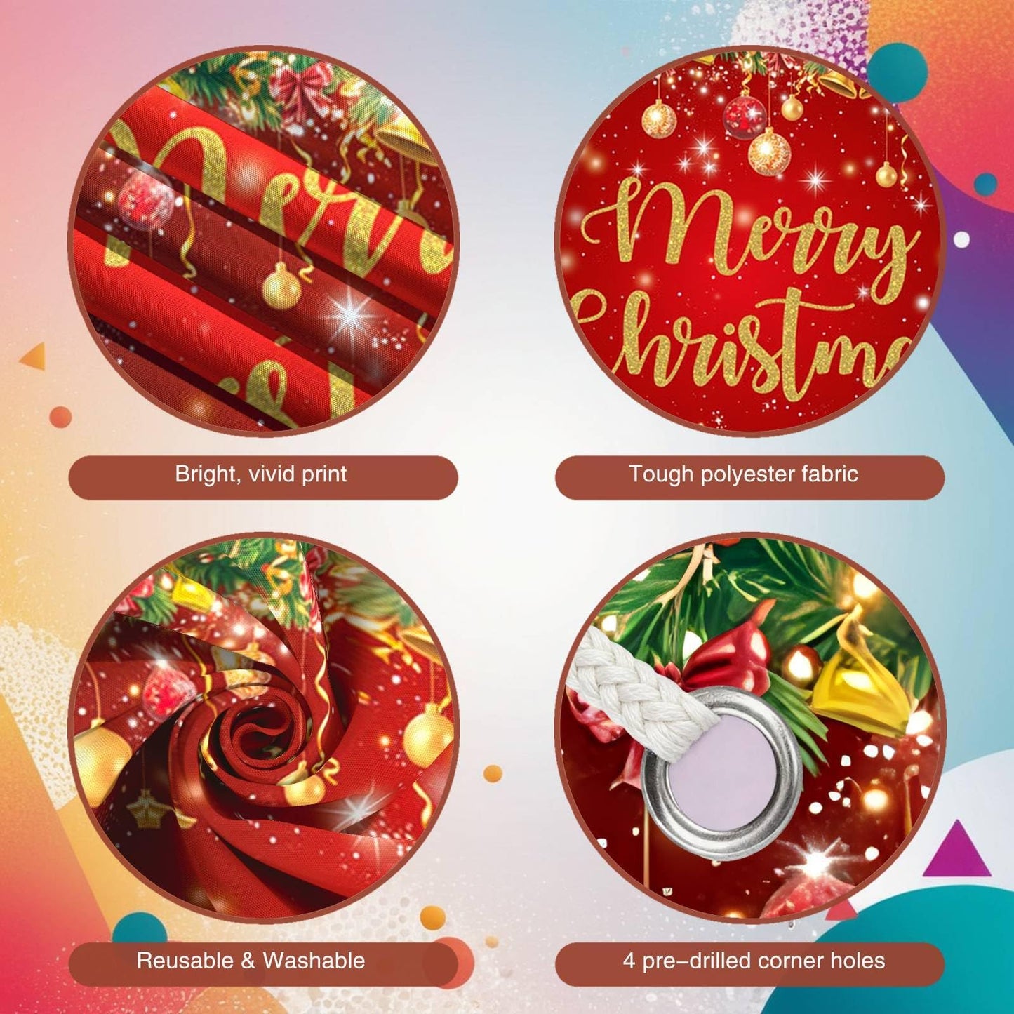 Red Gold Merry Christmas Banner Festive Party Backdrop Xmas Decorations for Home Office Christmas Eve Holiday Celebration