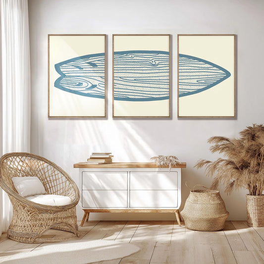 AntExpanse Surfboard Wall Decor 3 Pieces Surfboard Canvas Painting Prints Art Poster, Sea and Surf Pictures for Beach House, Living Room, Bedroom Decor with Wooden Inner Frame (25x40cmx3=10x16inchx3)