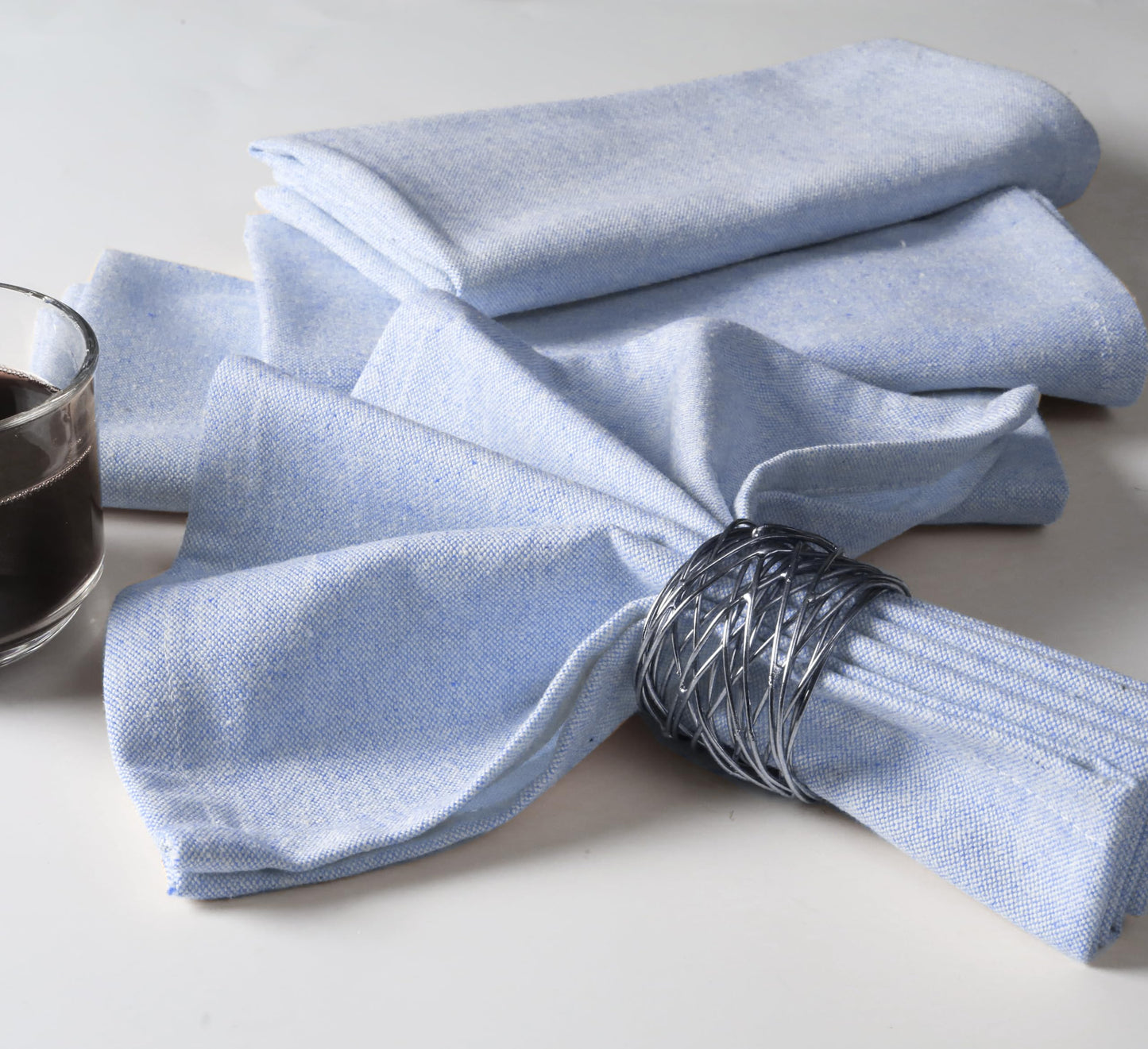Native Fab Solid Cloth Napkin Set of 12, 100% Chambray Cotton, Washable, Reusable Dinner Cloth Napkin 17x17 inches, Table Decor Napkins for Dinner, Events, Sky Blue