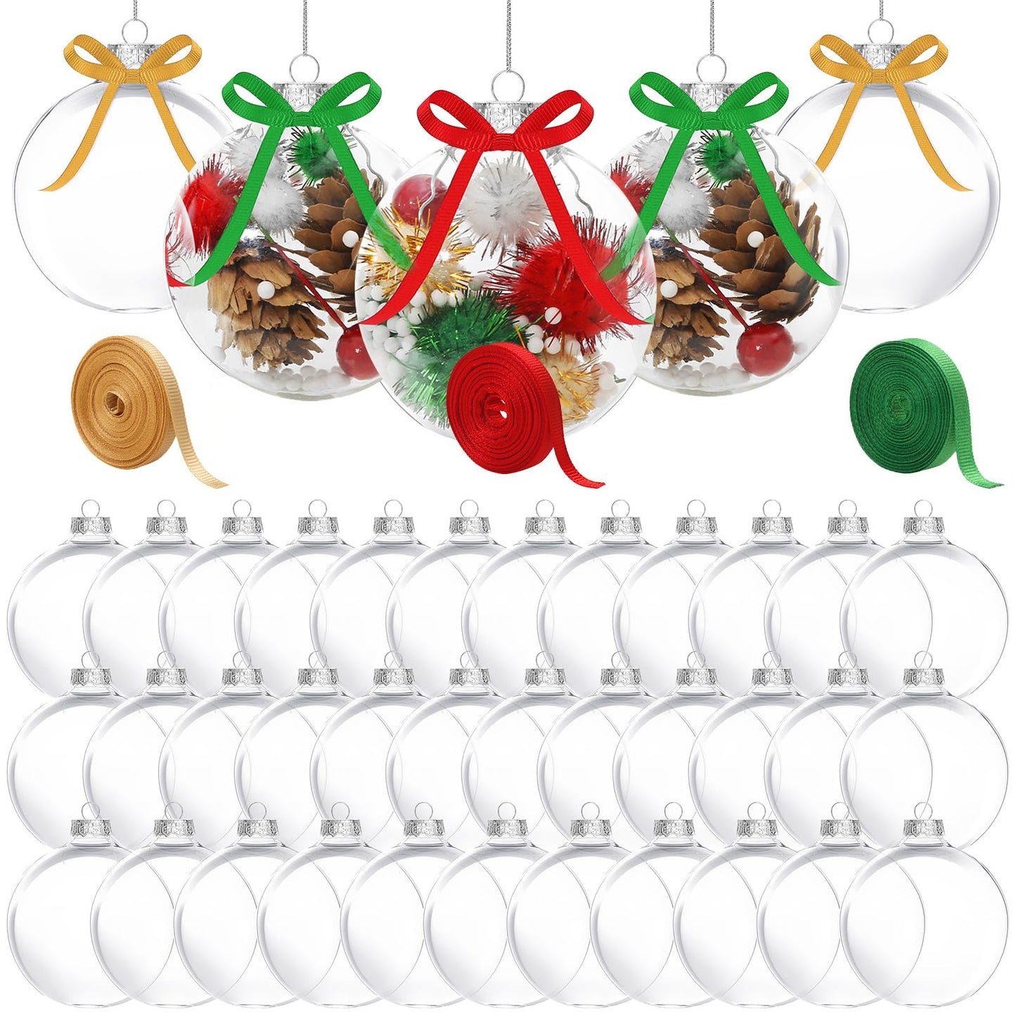Auihiay 40 PCS Clear Christmas Balls, Fillable Christmas Ornaments, Flat Clear Plastic Ornaments for Christmas Tree Decorations, DIY Craft Projects and Home Wedding Decor (2.36inch/60mm)