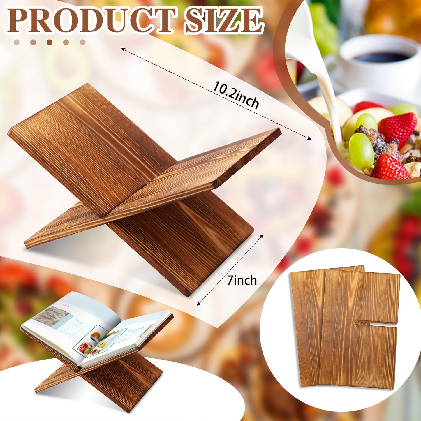Geetery Book Stand Book Holder for Display Reading Textbook Holder Open Display Stand for Open and Closed, Cookbook, Magazines, Textbooks, Recipe(Dark Brown)