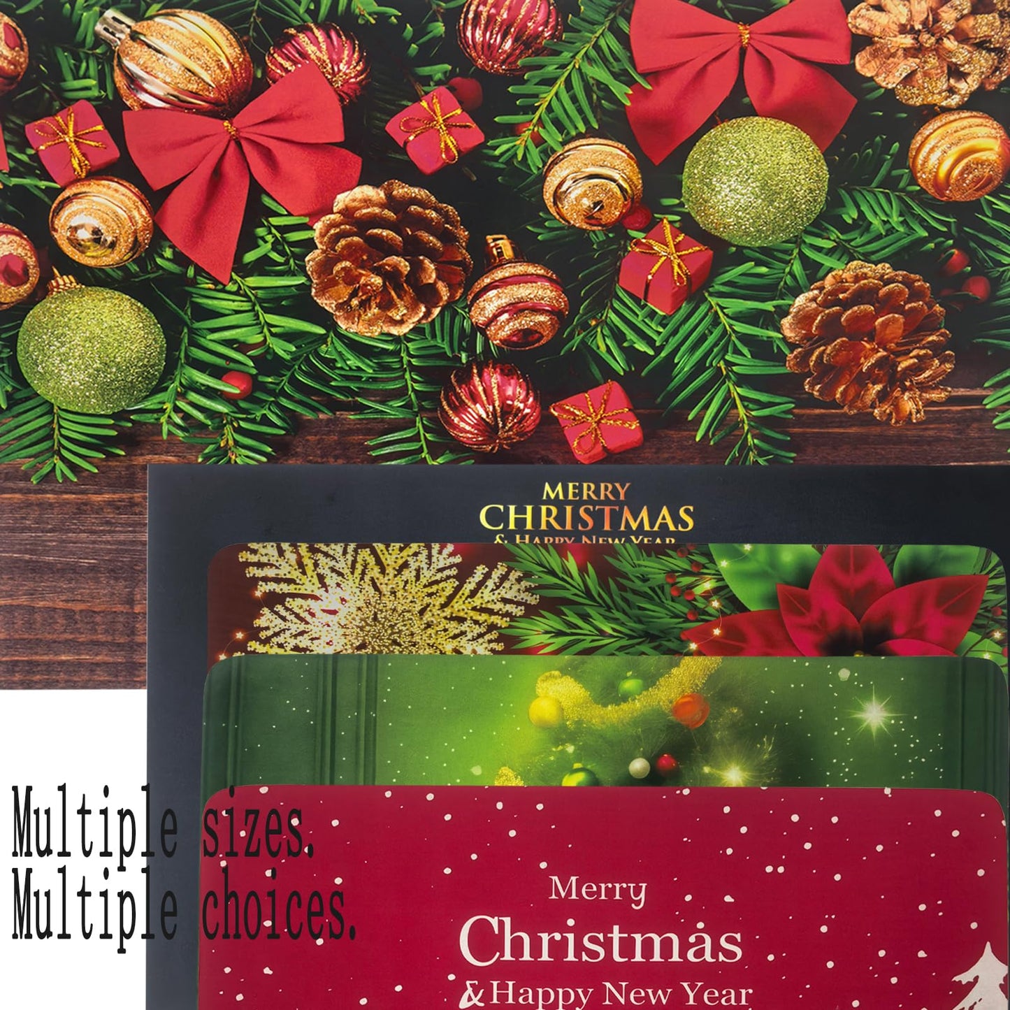 Christmas Door Mat 17x30 Inches, Non-Slip Silicone Holiday Floor Mat with Festive Design for Indoor & Outdoor, Washable Kitchen Bathroom Entryway Mat