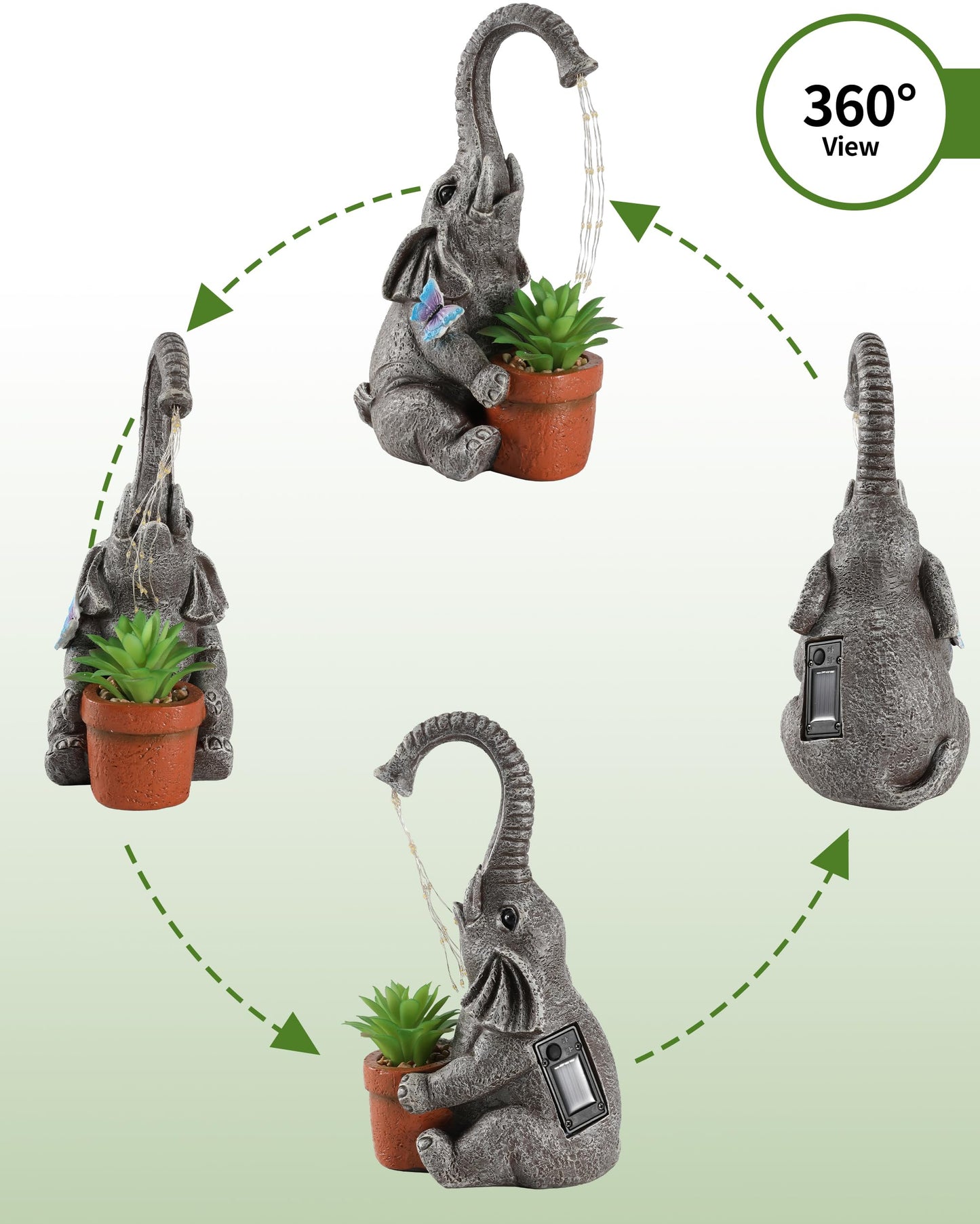 iStatue Solar Elephant Figurine with Succulent Plant Pot - 11'' Hand-Painted Lifelike Resin Lawn Ornaments Statue for Yard Art Garden Decor Gifts (Elephant)
