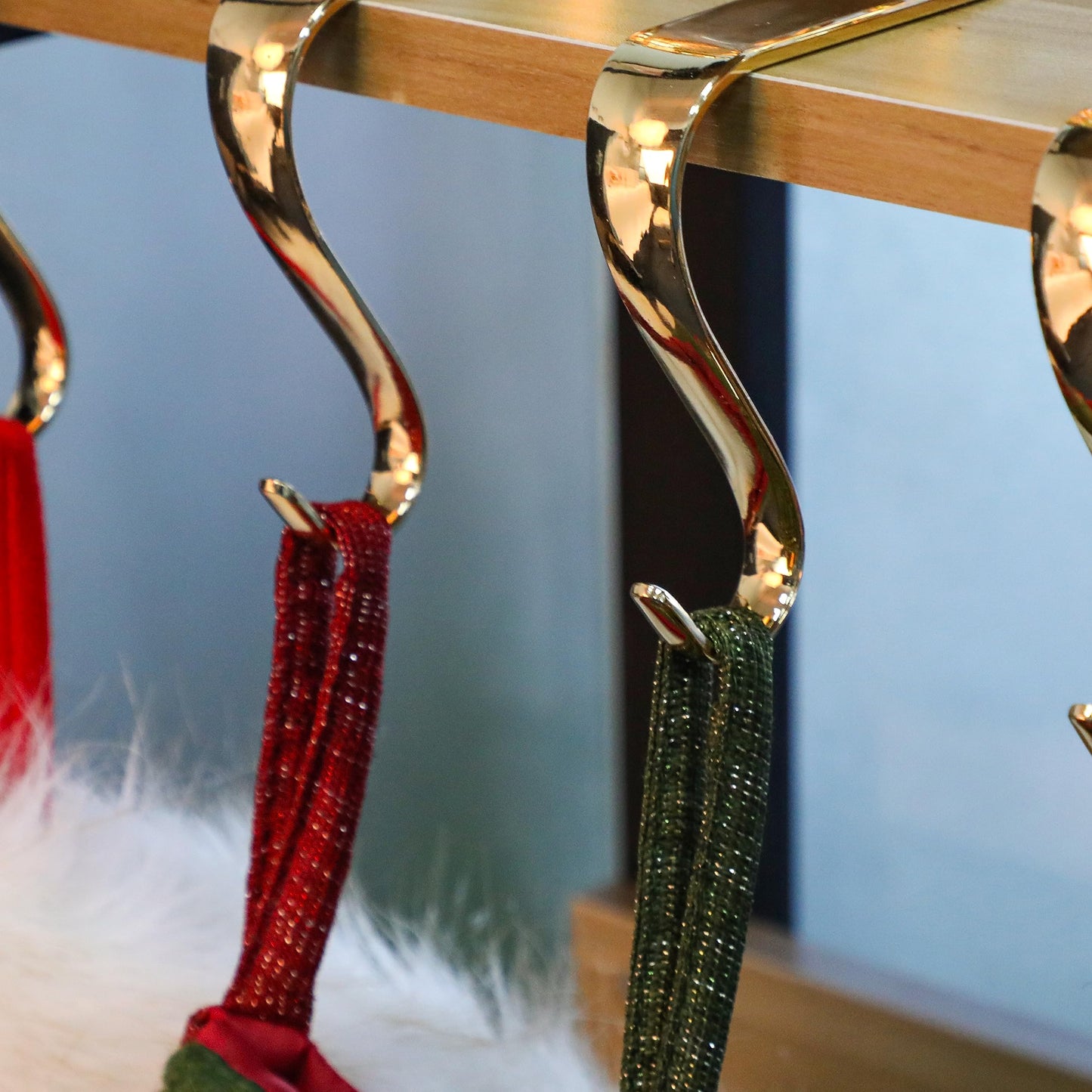 Fonder Mols Christmas Stocking Holders for Mantle, Xmas Fireplace Hanger Hooks Metal Grips Clips (Gold)
