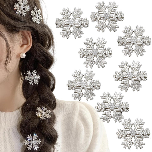 Sparkly Rhinestone Snowflake Hair Clip Hair Barrettes, Christmas Metal Alligator Clips Hair Accessories for Women Princess Long Thick Hair Winter Xmas Hairpins Christmas Party Gifts