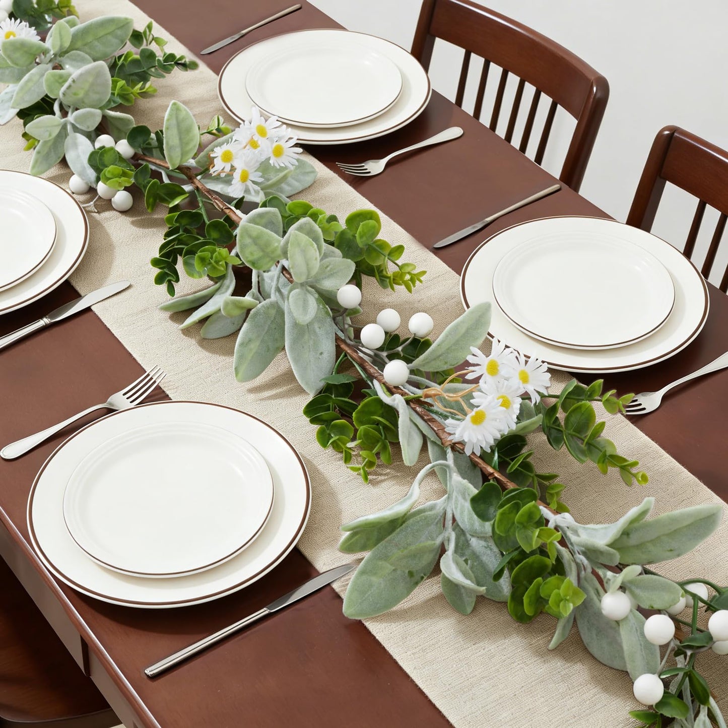Artificial Eucalyptus Garland 6FT with Flowers & White Berries – Faux Greenery Garland for Spring Wedding Mantle Table Indoor Outdoor Home Decor