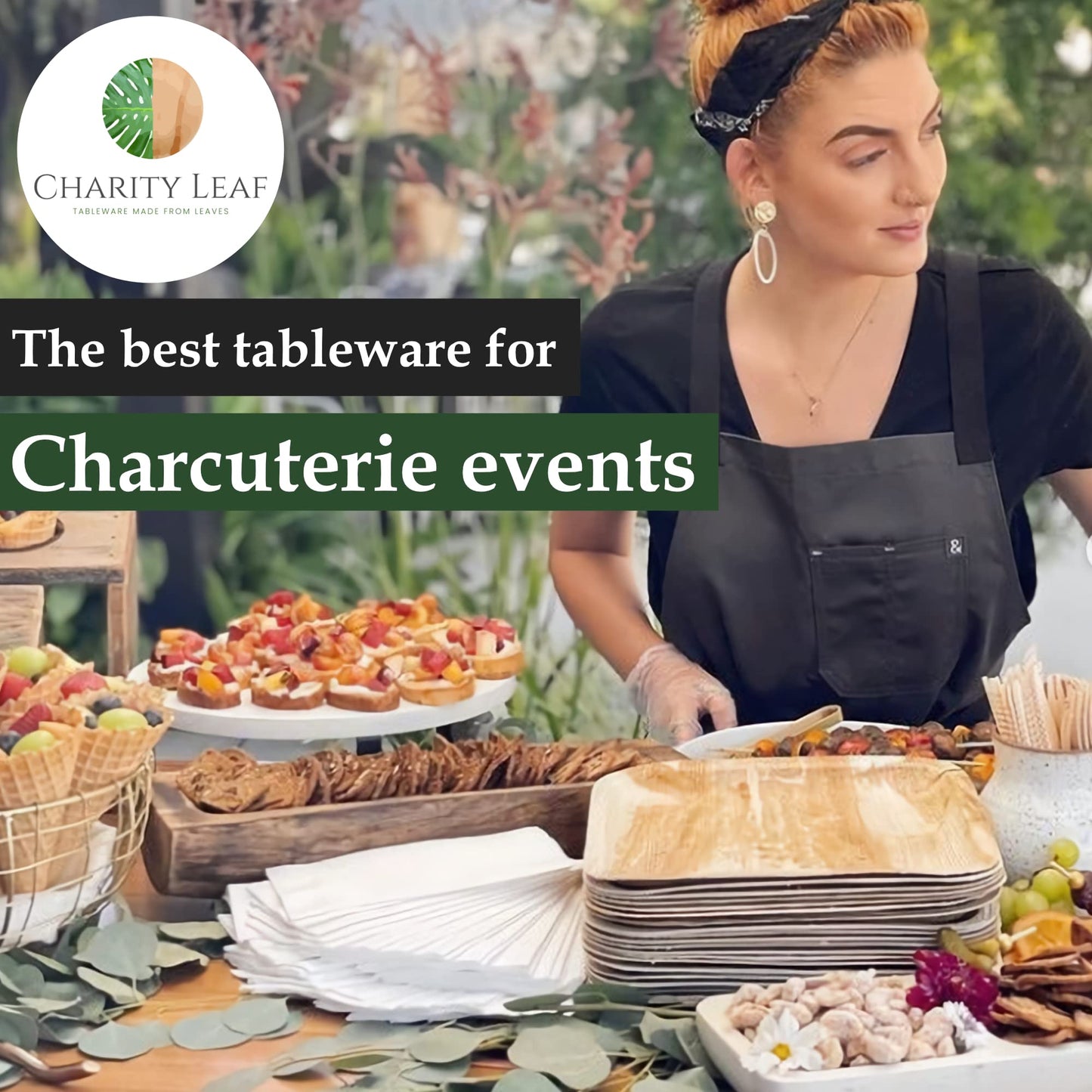 Charity Leaf Disposable Palm Leaf 14" Round Trays (10 pieces) Bamboo Like Serving Platters, Disposable Boards, Eco-Friendly Dinnerware For Weddings, Catering, Events