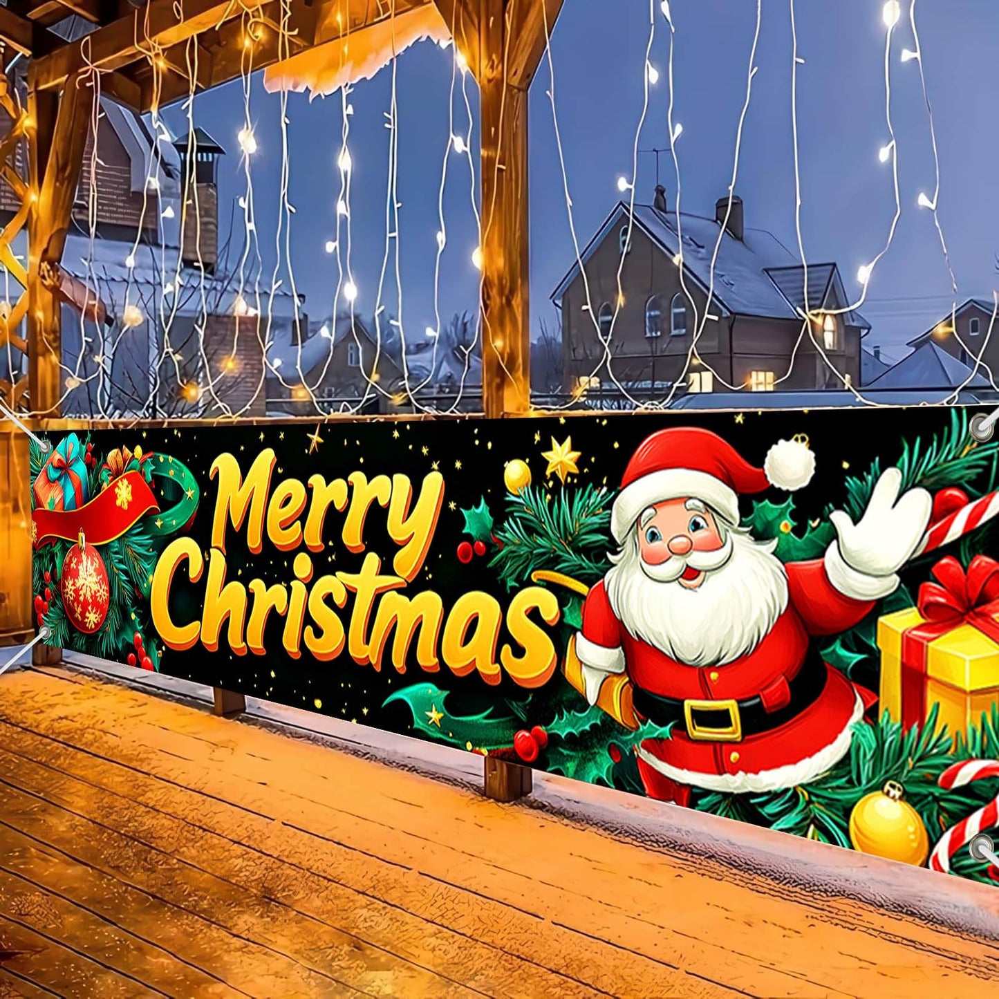 BlissYard Merry Christmas Banner Santa Gift Ribbon Decor Backdrop 78x17 Inches Festive Holiday Party Wall Decor Outdoor Indoor Welcome Banner Wall Hanging for Party Decoration Supplies