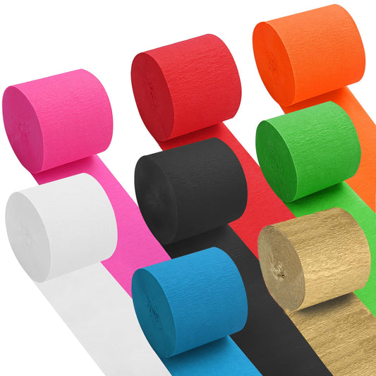 Oubest Colorful Crepe Paper Streamers Party Decorations, 2.2" x 82ft Each Party Streamers for Birthday, Baby Shower, Wedding, Bachelorette Party, Graduation, Anniversary, Halloween and Christmas Decor