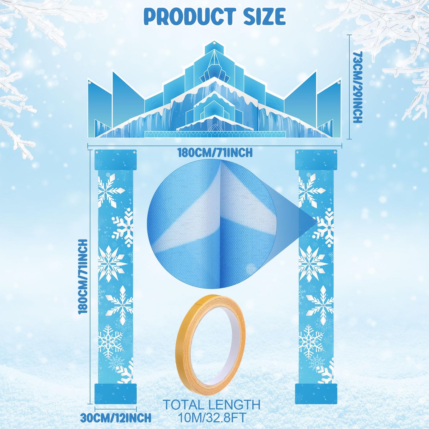 JellyArch Winter Party Door Banner Classroom Door Cover Snow Wonderland Porch Decor Winter Birthday Decorations Photography Backdrop for Holiday Christmas Snowflake Party(Castle)