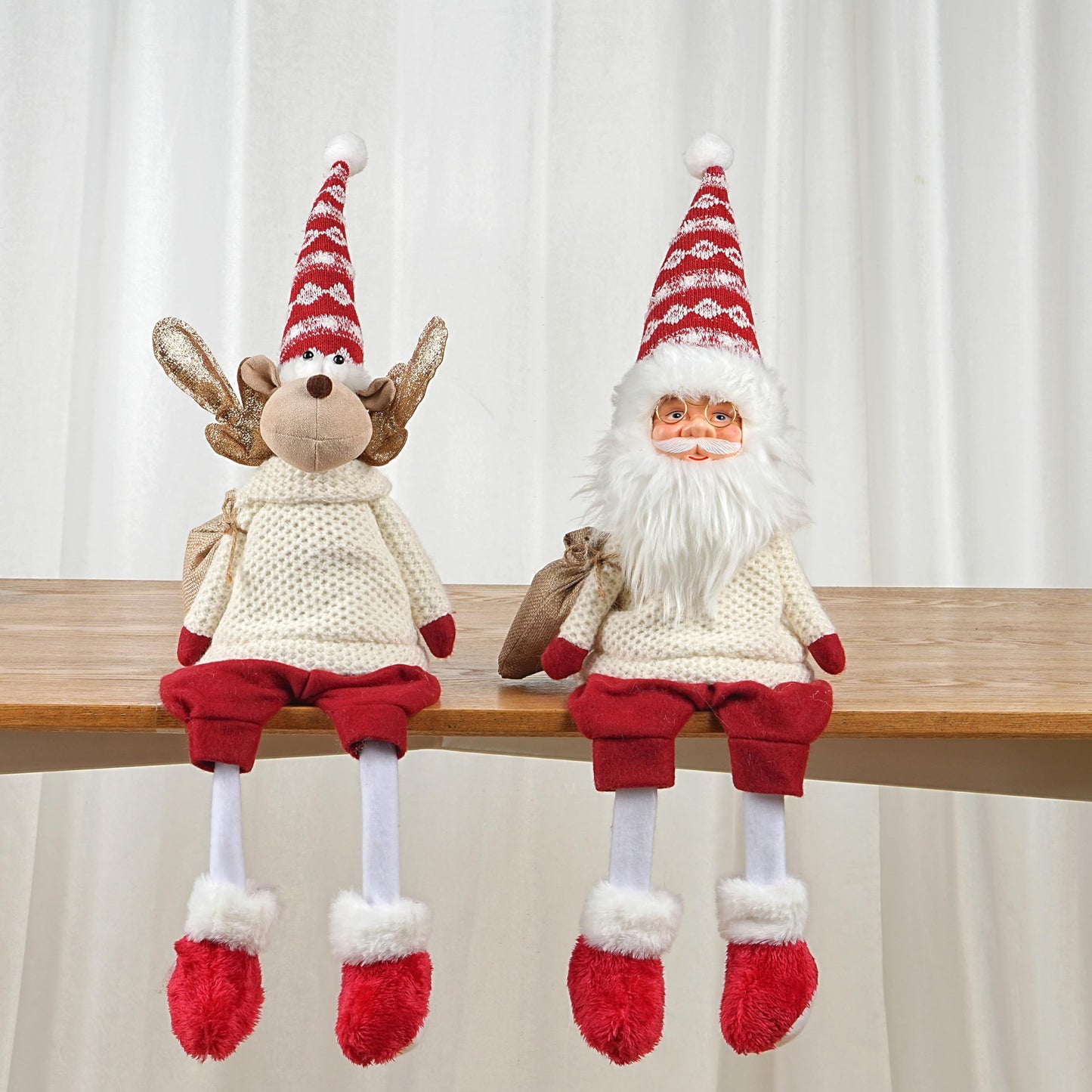 Dedrian11 Sitting Santa Claus Decor 24’’ Shelf Sitter Christmas Figurine with Dangling Legs, Plush Santa for Mantel Fireplace Tabletop, Poseable Arms, Weighted Bottom