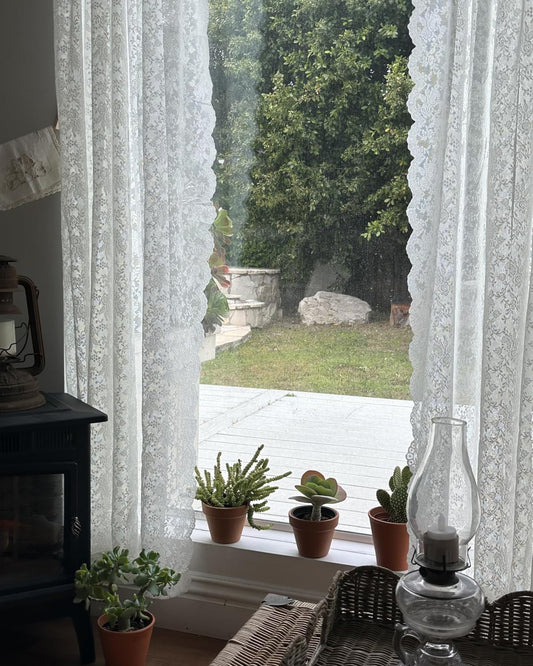 H.ebony Pure White Floral Sheer Lace Curtains Window Drapes for Bedroom, Rod Pocket White Rose Knitted Floral Embroidery Tulle Lace Vintage to Light Filtering Airy Set of 2 Panels 84 Inch Long
