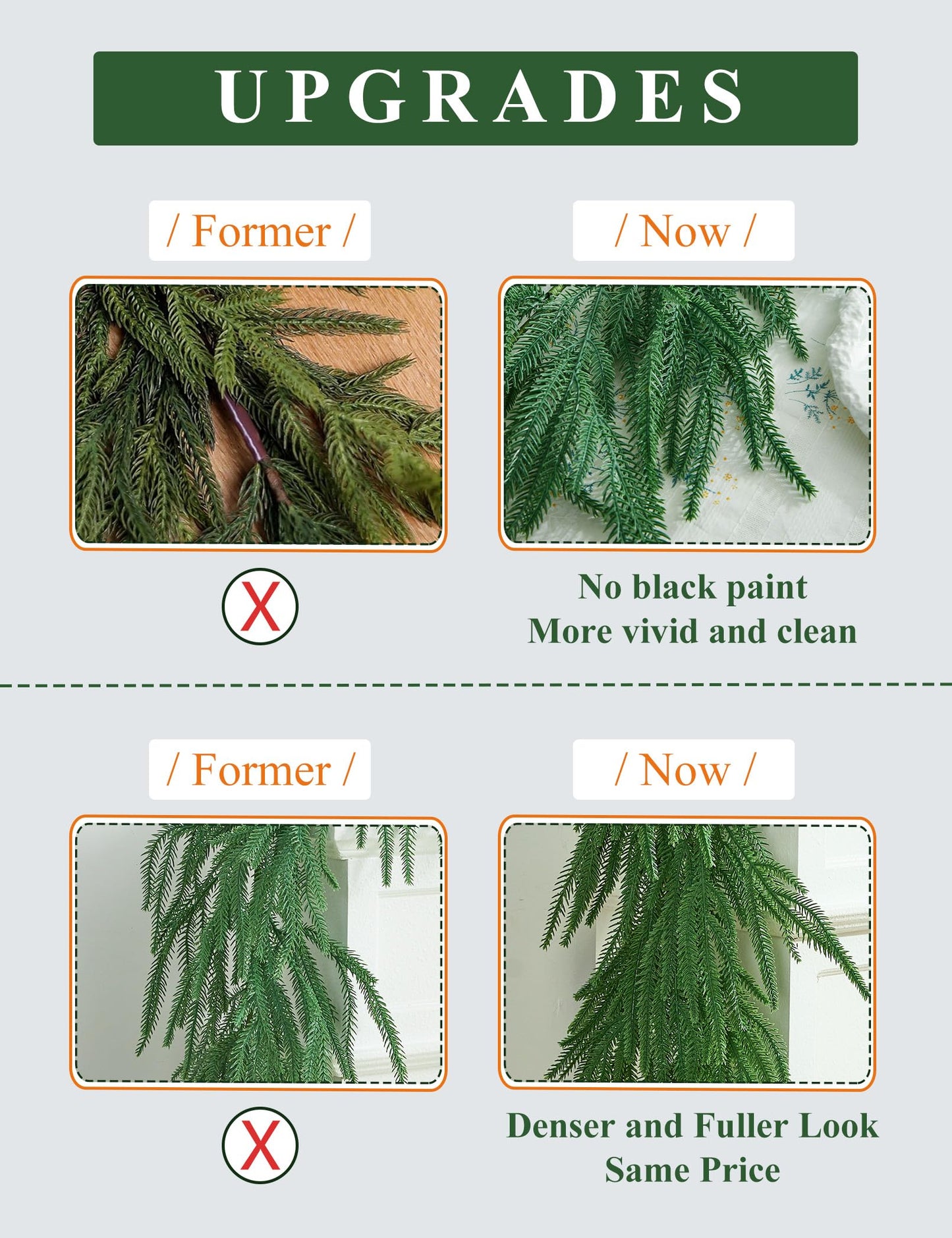 Heleze 6 Ft Norfolk Pine Garland Realistic - Christmas Mantel Garlands, Faux Norfolk Pine Natural Touch Garland for Table Fireplace Stairs Christmas Decorations
