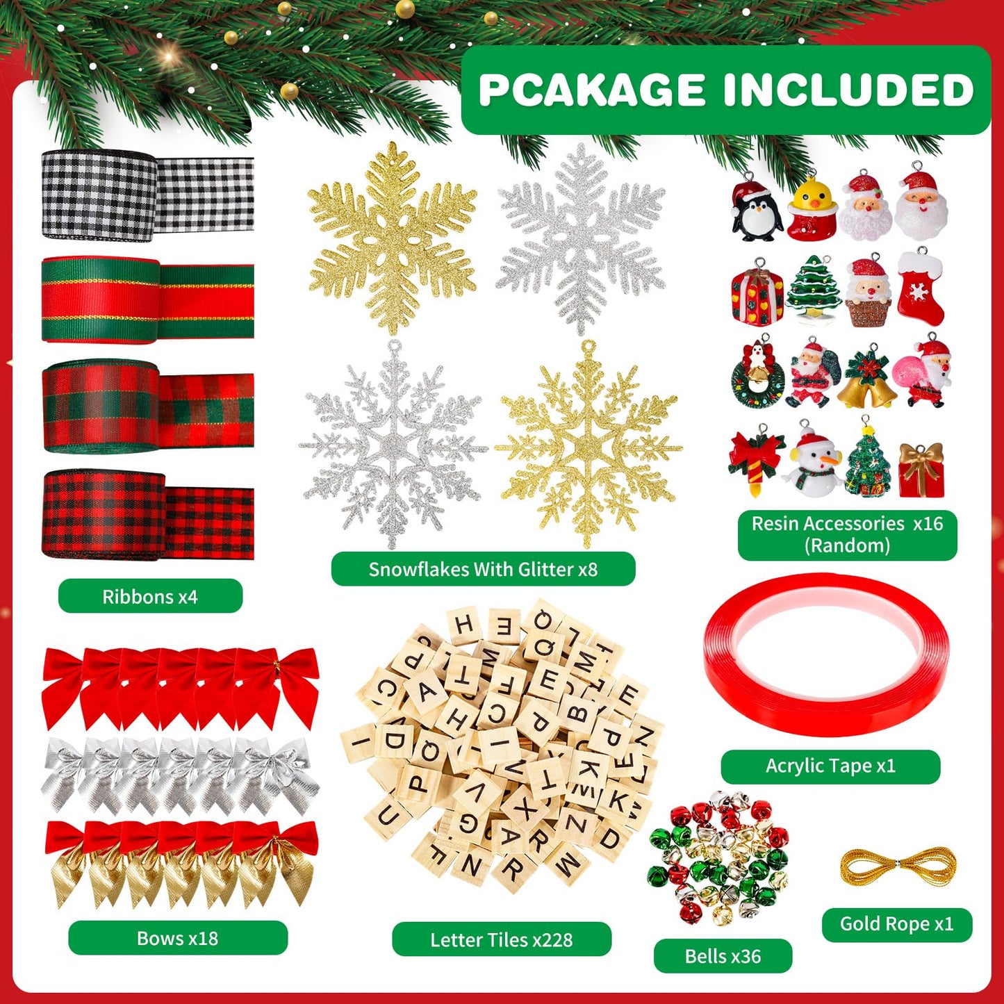 MGparty 312 Pieces Christmas Ornaments DIY Christmas Tree Ornaments Xmas Arts and Crafts Decorations Supplies for Kids Adults