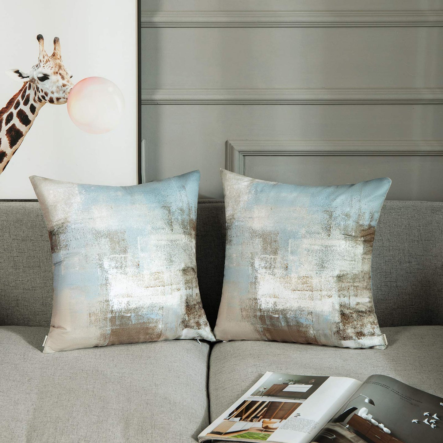 Britimes Throw Pillow Covers Modern Home Art Decor, 18 x 18 Inches Set of 2 Pillow Cases Decorative, Abstract Oil Painting Pillowcases for Bedroom, Living Room, Cushion Couch Sofa, Grey Beige