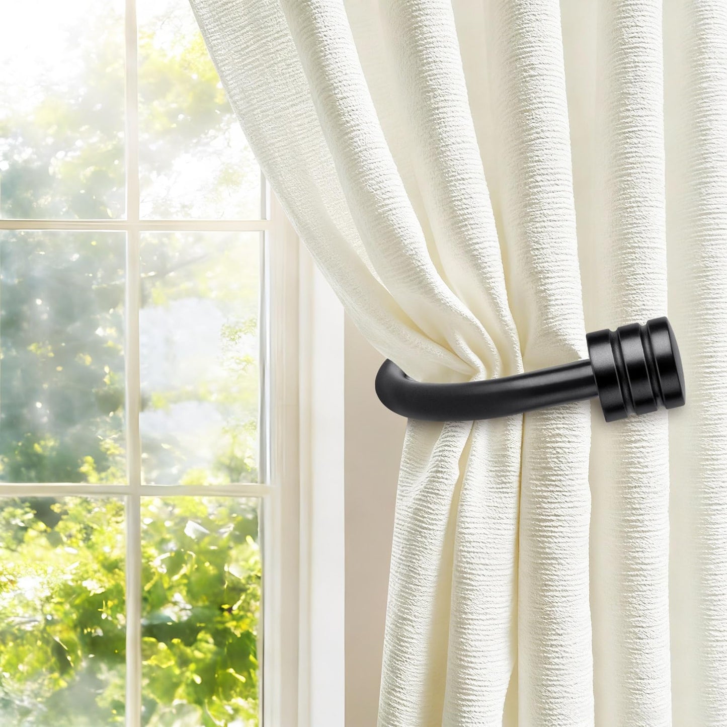 TONIAL Curtain Holdbacks, Home Decor Curtain Tiebacks Wall Mounted with Small Classic Cap Finials, Black Curtain Hooks for Drapes (1 Pair/2 Pack)