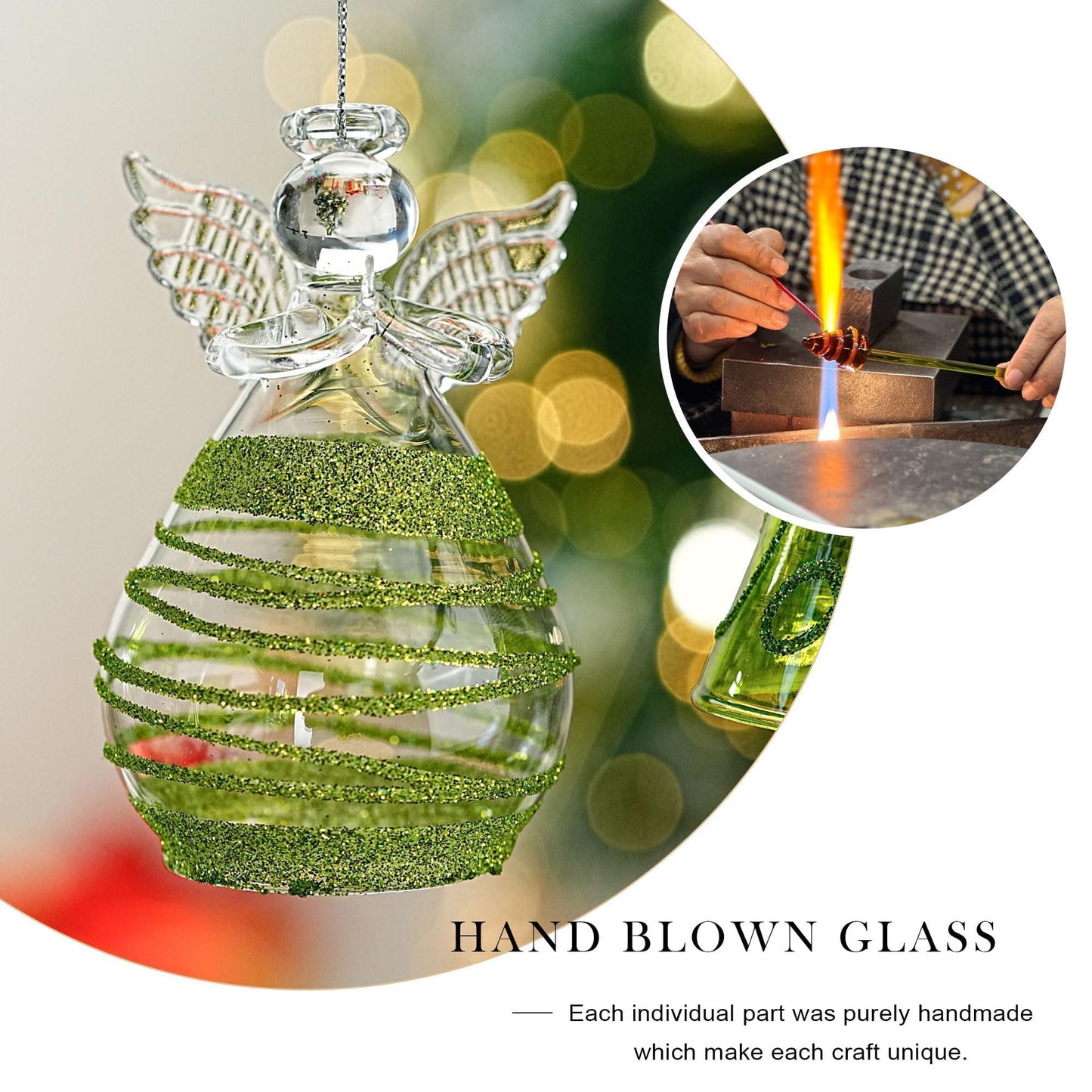 Green Glass Angel Ornaments Gift for Women, Set of 3 Crystal Guardian Angel Ornaments for Tree, 2026 Hand Blown Spun Glass Home Decor Irish Gift for Women