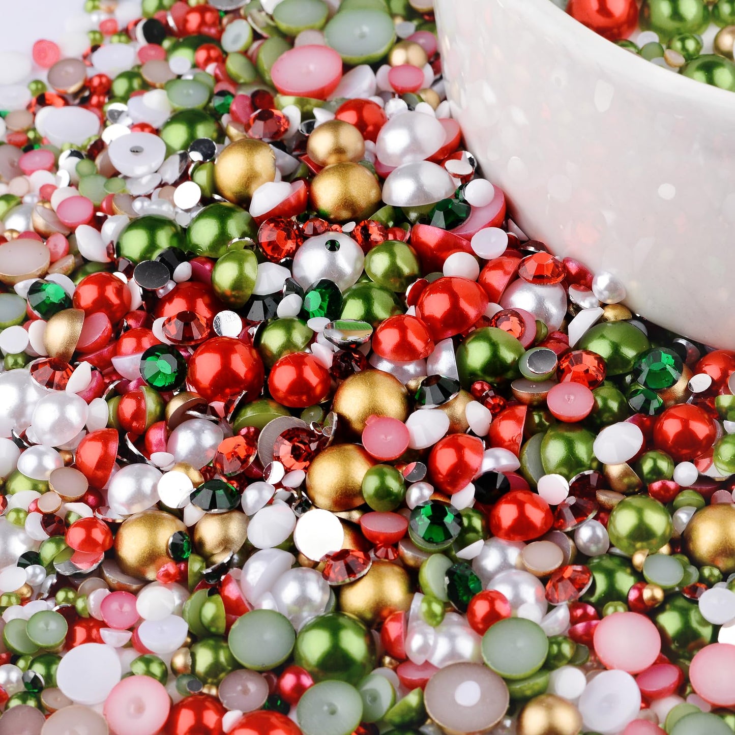 Kikonoke 75g Mix Resin Pearls Rhinestones Kit, 3-10mm Half Pearls and 2-6mm Flatback Rhinestones for Nail Art Decoration Shoes Clothes Tumblers Scrapbooking Craft DIY (Christmas)